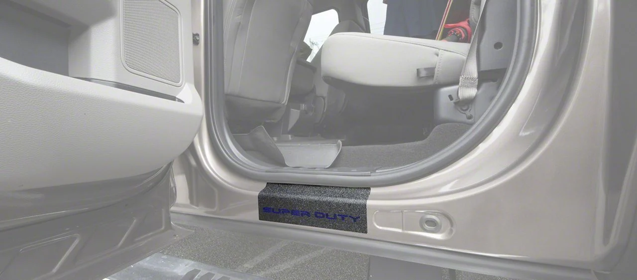 Rear Door Sill Protection with Super Duty Logo; TUF-LINER Black; Black and Blue (17-26 F-350 Super Duty SuperCrew)