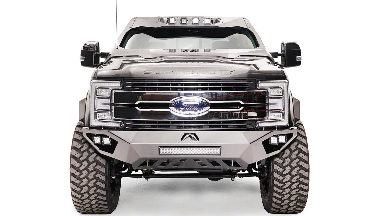 Fab Fours Open Fender Front Bumper with Pre-Runner Guard; Matte Black (17-22 F-350 Super Duty)