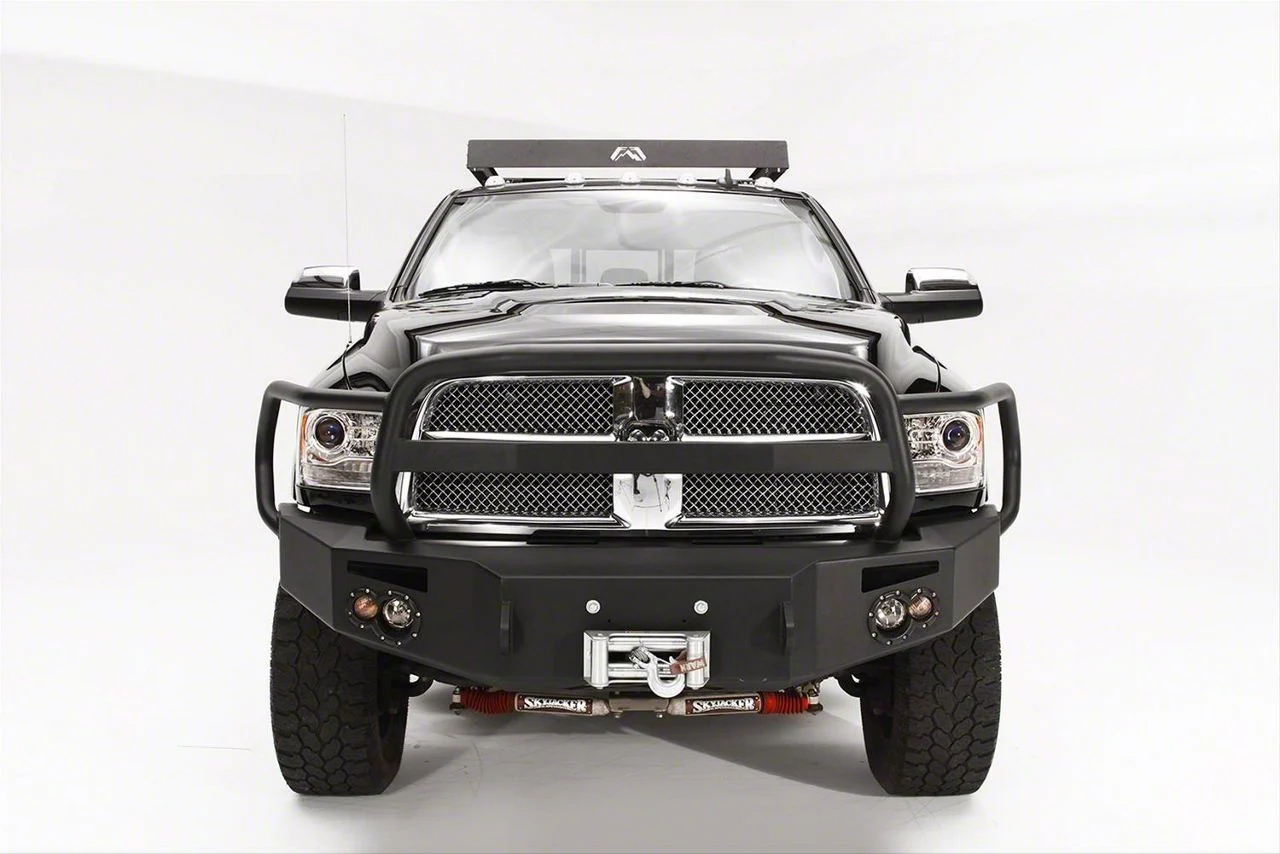 Fab Fours Premium Winch Front Bumper with Full Guard; Not Pre-Drilled for Front Parking Sensors; Bare Steel (13-18 RAM 1500, Excluding Rebel)