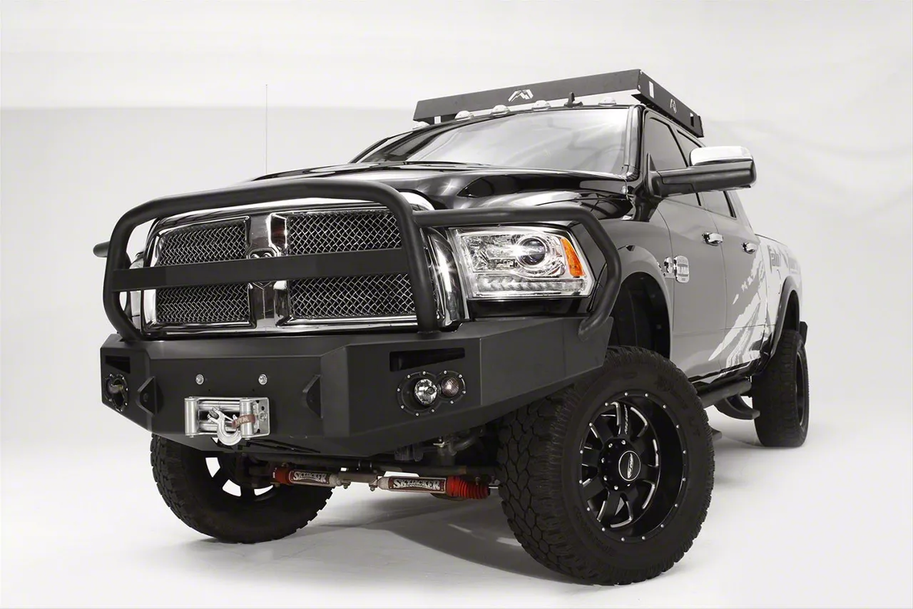 Fab Fours Premium Winch Front Bumper with Full Guard; Not Pre-Drilled for Front Parking Sensors; Matte Black (13-18 RAM 1500, Excluding Rebel)