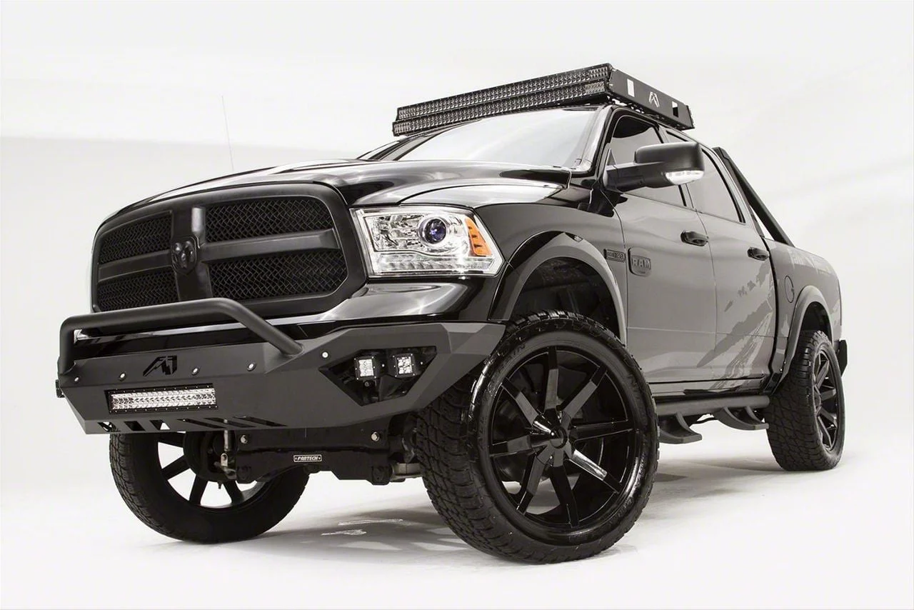 Fab Fours Vengeance Front Bumper with Pre-Runner Guard; Matte Black (13-18 RAM 1500, Excluding Express, Rebel & Sport)