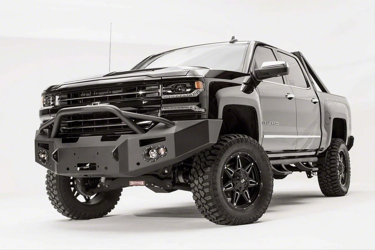 Fab Fours Premium Winch Front Bumper with Pre-Runner Guard; Bare Steel (16-18 Silverado 1500)
