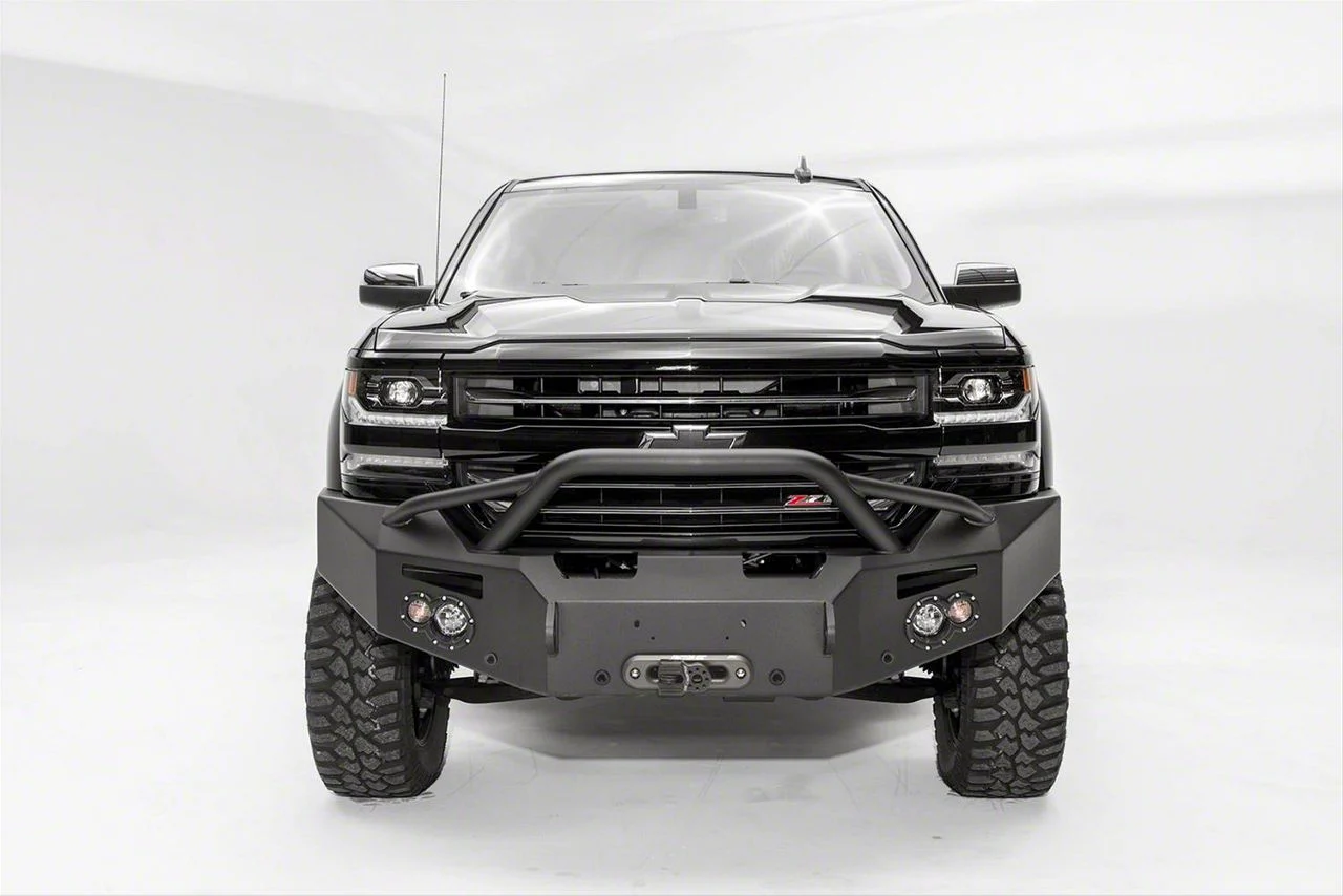 Fab Fours Premium Winch Front Bumper with Pre-Runner Guard; Matte Black (16-18 Silverado 1500)