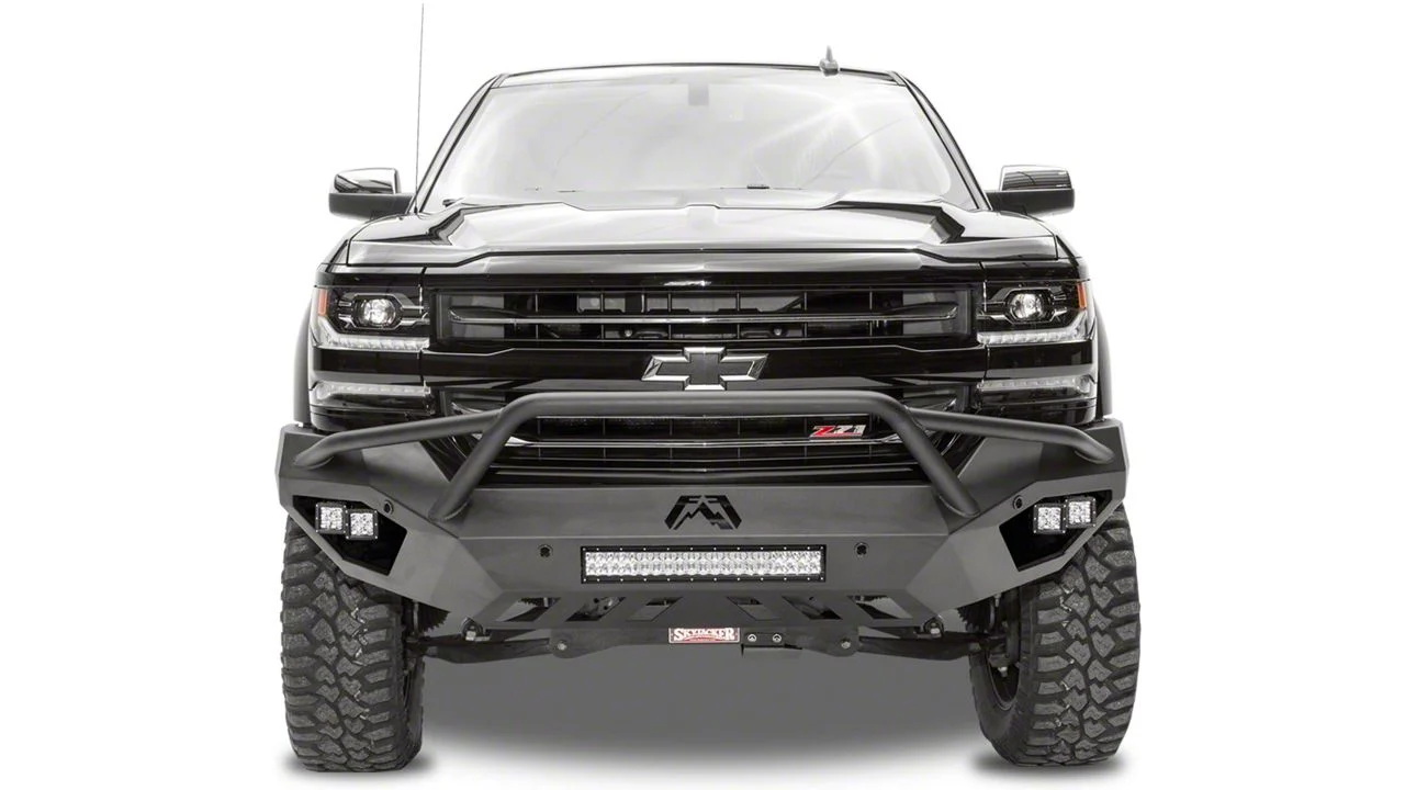 Fab Fours Vengeance Front Bumper with Pre-Runner Guard; Matte Black (14-15 Silverado 1500)