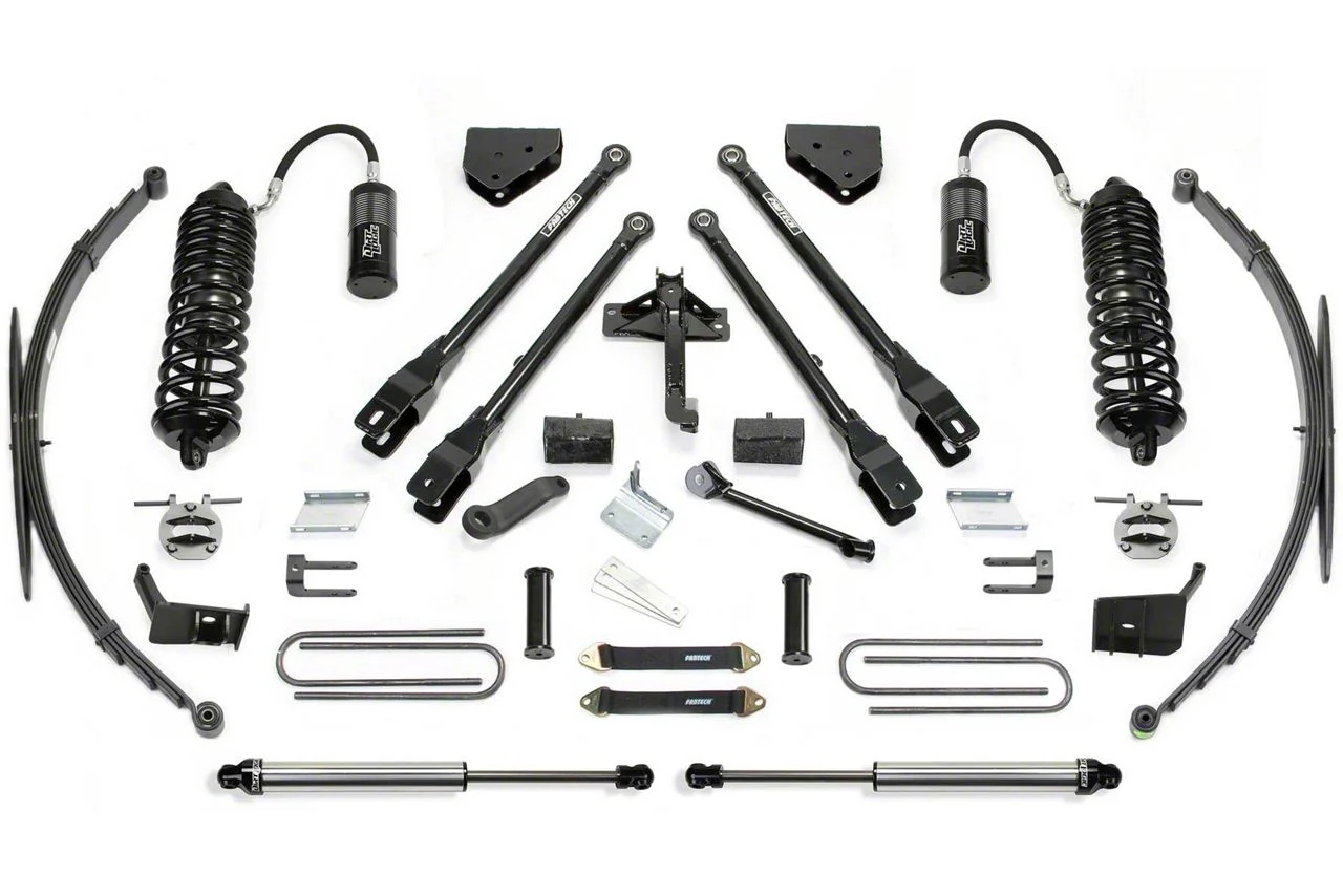 Fabtech 8-Inch 4-Link Suspension Lift Kit with Dirt Logic 4.0 Reservoir Coil-Overs, Dirt Logic Shocks and Rear Leaf Springs (11-16 4WD F-350 Super Duty)