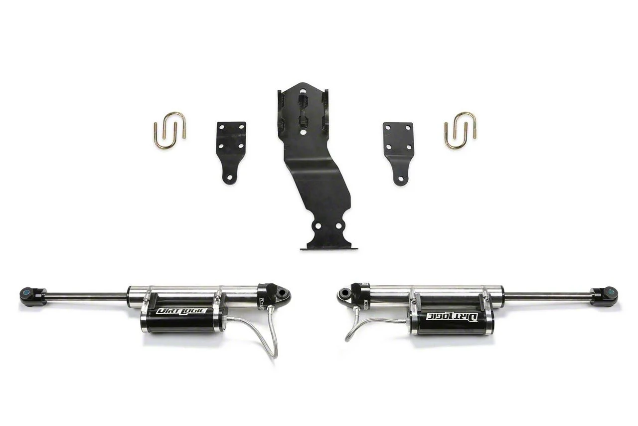 Fabtech Dual Dirt Logic Reservoir Steering Stabilizer for 4-Inch Lift; Opposing Style (17-26 4WD F-350 Super Duty)