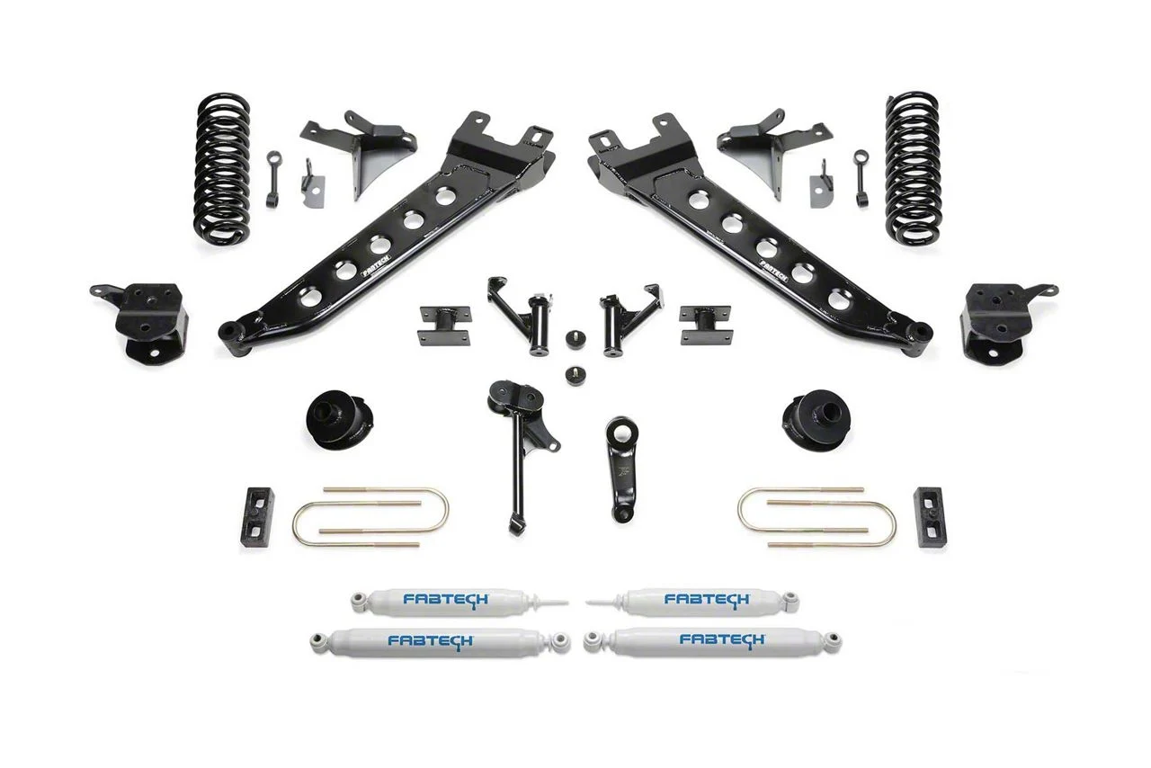 Fabtech 7-Inch Radius Arm Suspension Lift Kit with Coil Springs and Performance Shocks (13-18 4WD 6.7L RAM 3500 SRW w/o Air Ride)