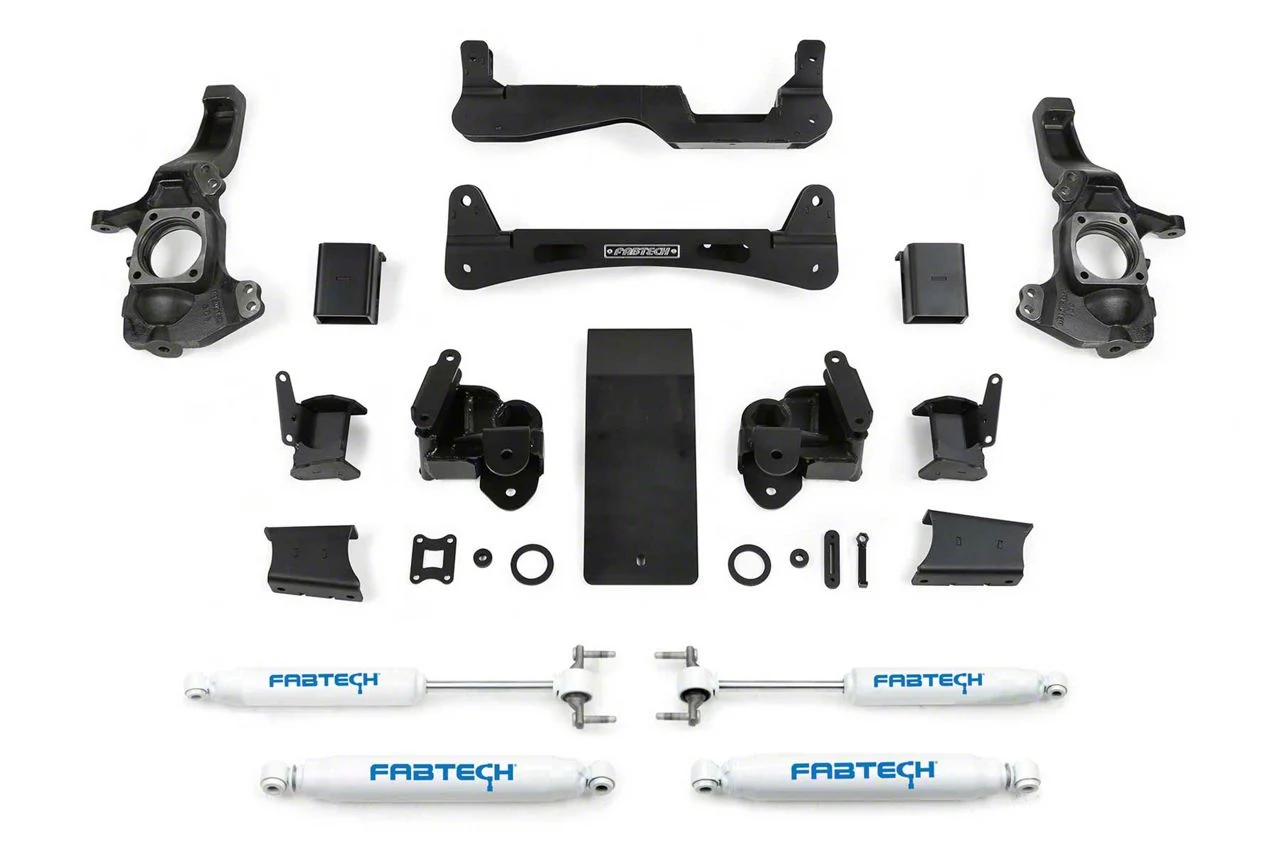 Fabtech 6-Inch Raised Torsion Suspension Lift Kit with Performance Shocks (20-26 4WD 6.6L Duramax Sierra 2500 HD Double Cab, Crew Cab)