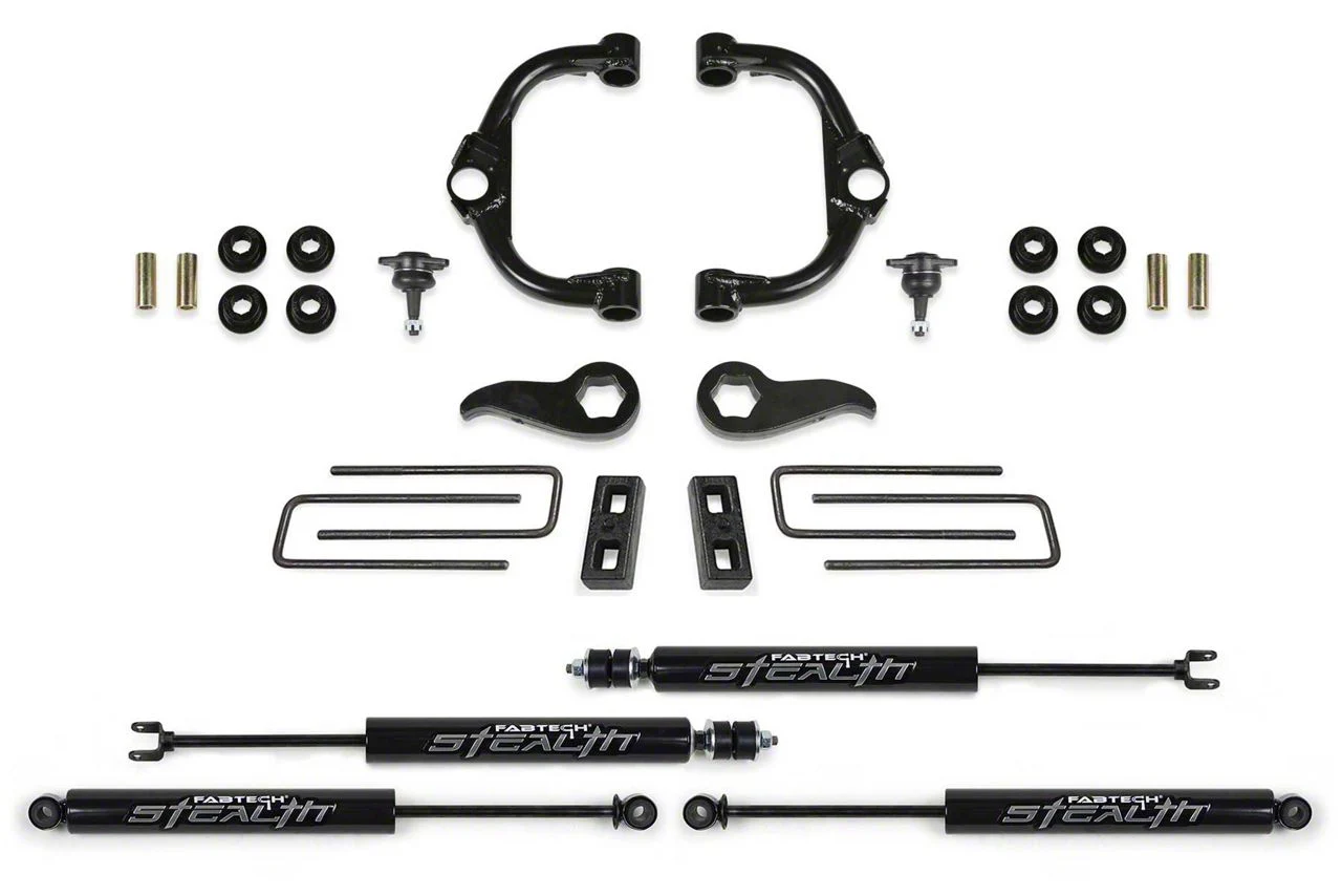 Fabtech 3.50-Inch Ball Joint Upper Control Arm Suspension Lift Kit with Stealth Shocks (20-26 4WD Silverado 3500 HD Double Cab, Crew Cab)