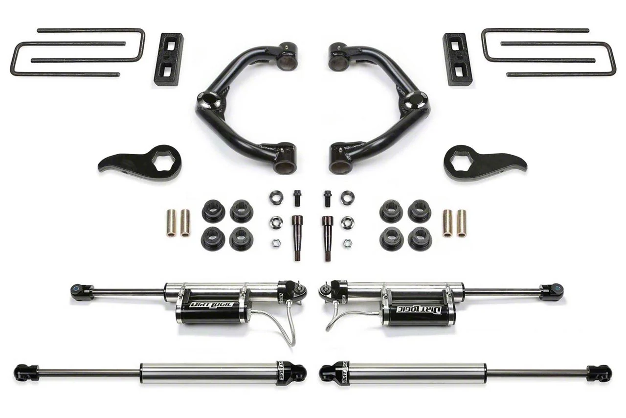 Fabtech 3.50-Inch Uniball Upper Control Arm Suspension Lift Kit with Dirt Logic 2.25 Reservoir Shocks (20-26 4WD Silverado 3500 HD Double Cab, Crew Cab)