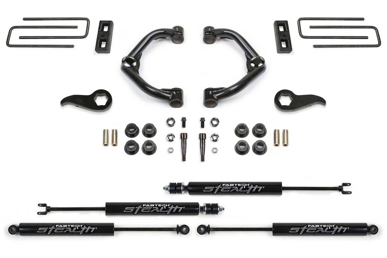 Fabtech 3.50-Inch Uniball Upper Control Arm Suspension Lift Kit with Stealth Shocks (20-26 4WD Silverado 3500 HD Double Cab, Crew Cab)