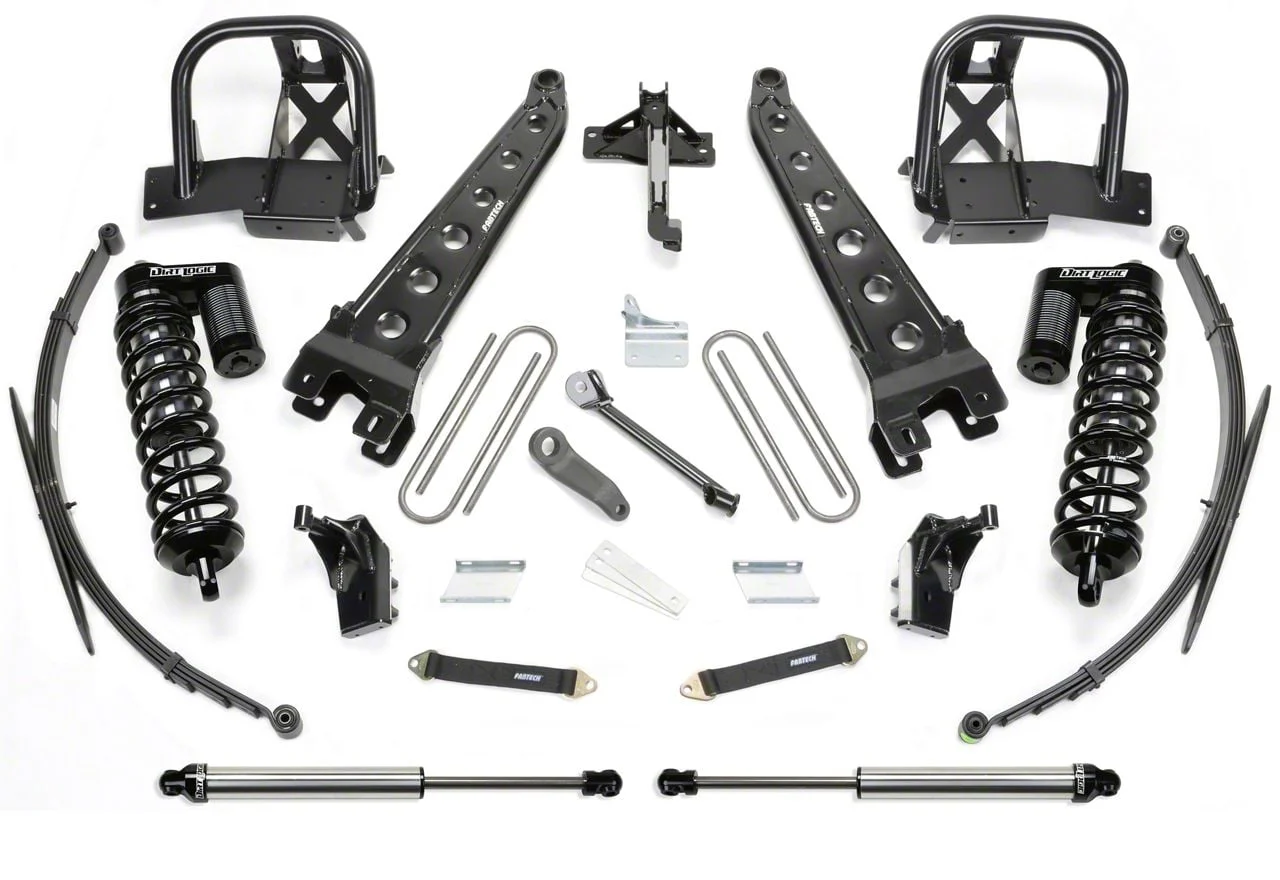 Fabtech 8-Inch Radius Arm Suspension Lift Kit with Dirt Logic 4.0 Coil-Overs, Dirt Logic Shocks and Rear Leaf Springs (11-16 4WD F-250 Super Duty)