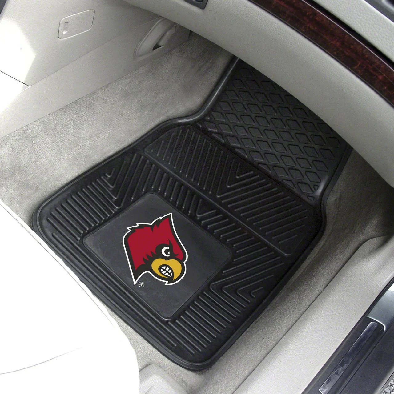 Vinyl Front Floor Mats with University of Louisville Logo; Black (Universal; Some Adaptation May Be Required)