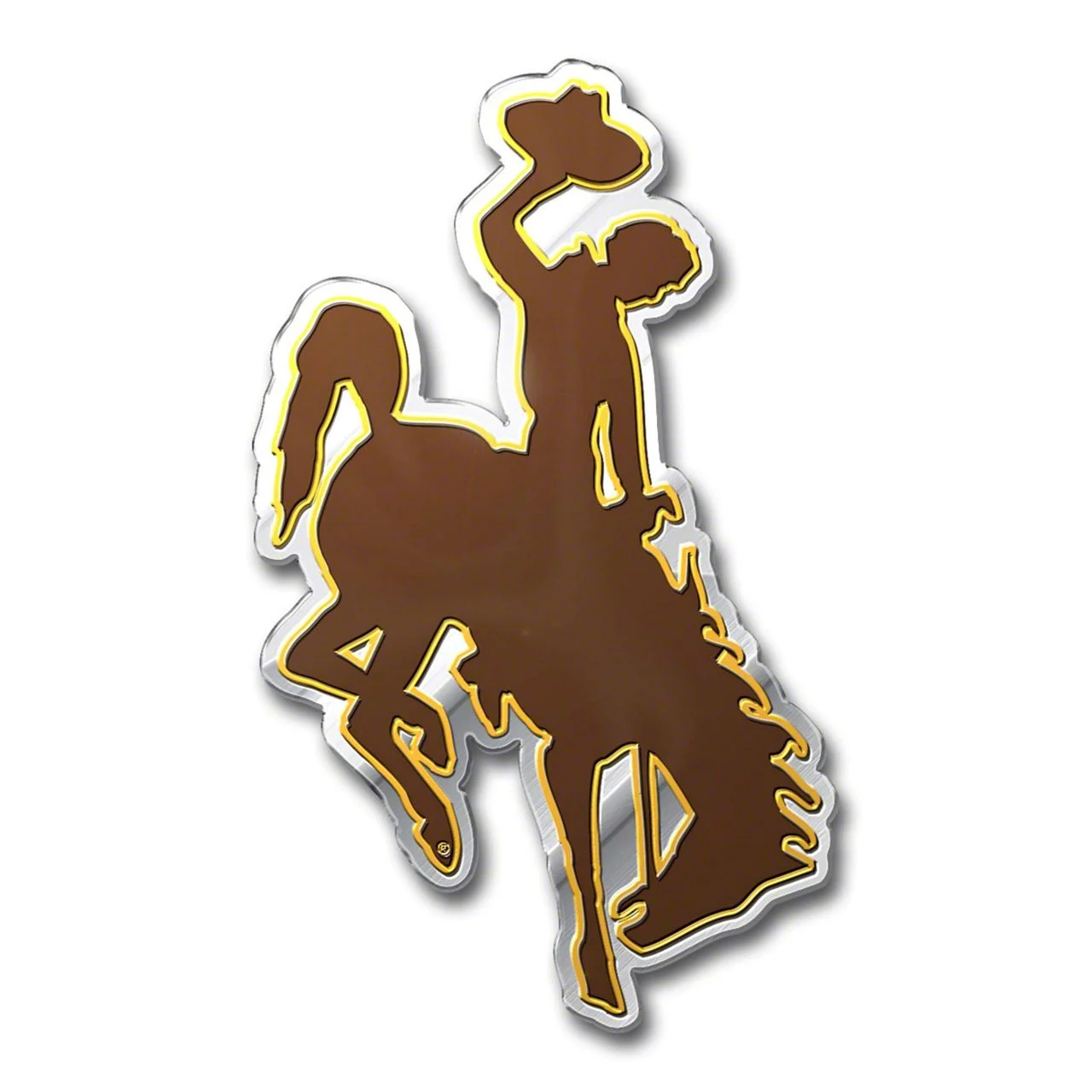 University of Wyoming Embossed Emblem; Brown and Yellow (Universal; Some Adaptation May Be Required)