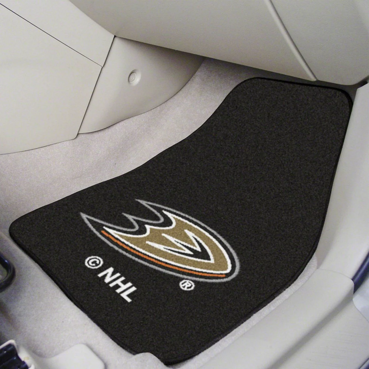 Carpet Front Floor Mats with Anaheim Ducks Logo; Black (Universal; Some Adaptation May Be Required)