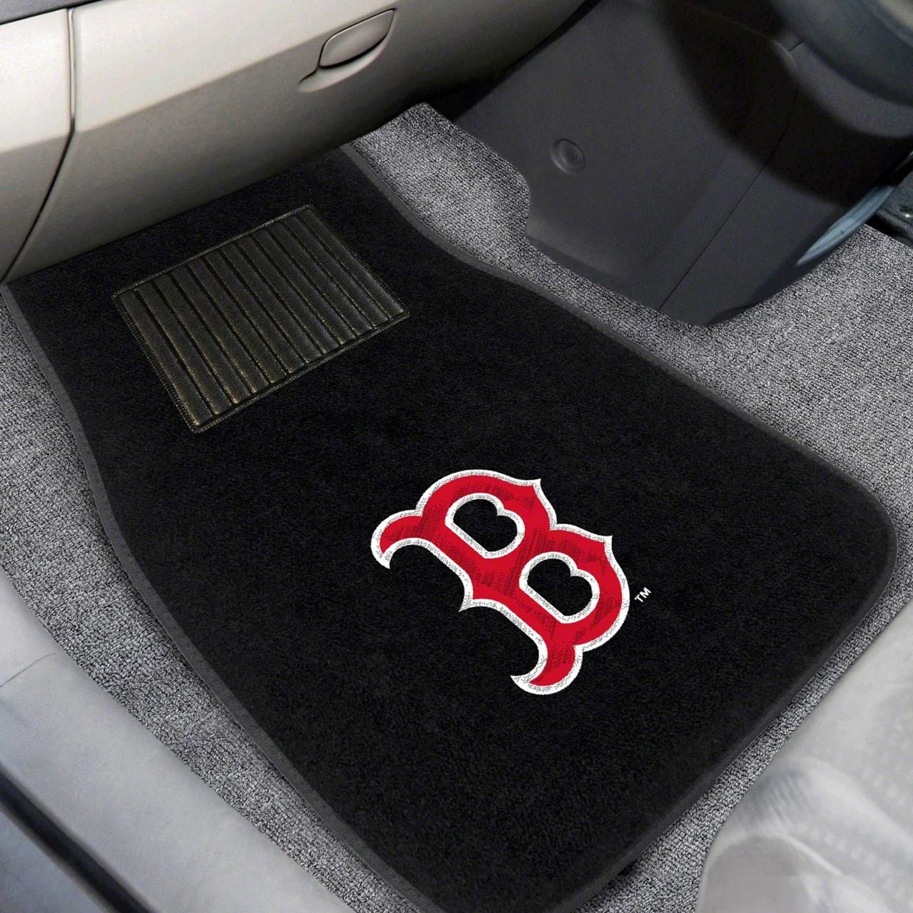 Embroidered Front Floor Mats with Boston Red Sox Logo; Black (Universal; Some Adaptation May Be Required)