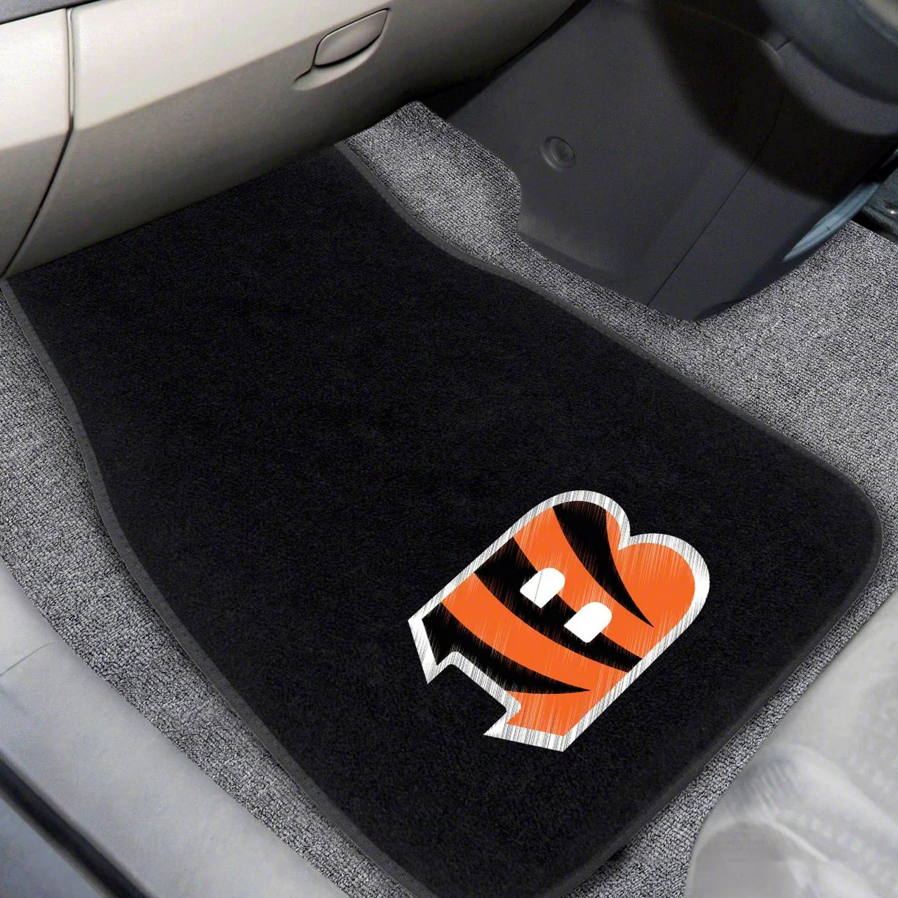 Embroidered Front Floor Mats with Cincinnati Bengals Logo; Black (Universal; Some Adaptation May Be Required)