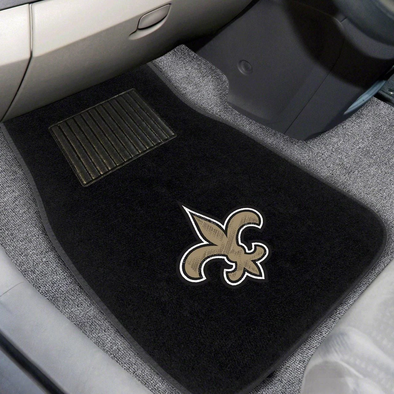 Embroidered Front Floor Mats with New Orleans Saints Logo; Black (Universal; Some Adaptation May Be Required)
