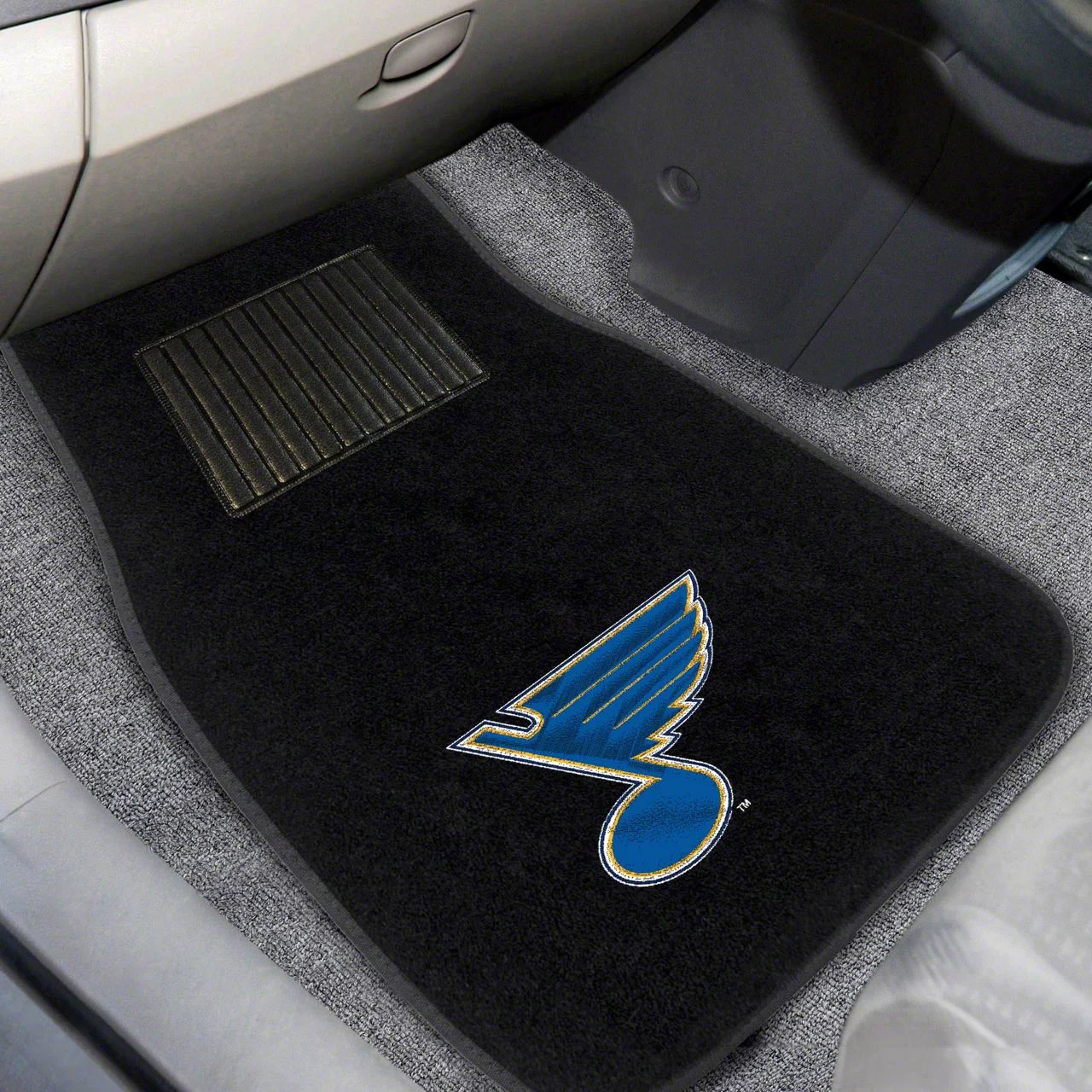 Embroidered Front Floor Mats with St. Louis Blues Logo; Black (Universal; Some Adaptation May Be Required)