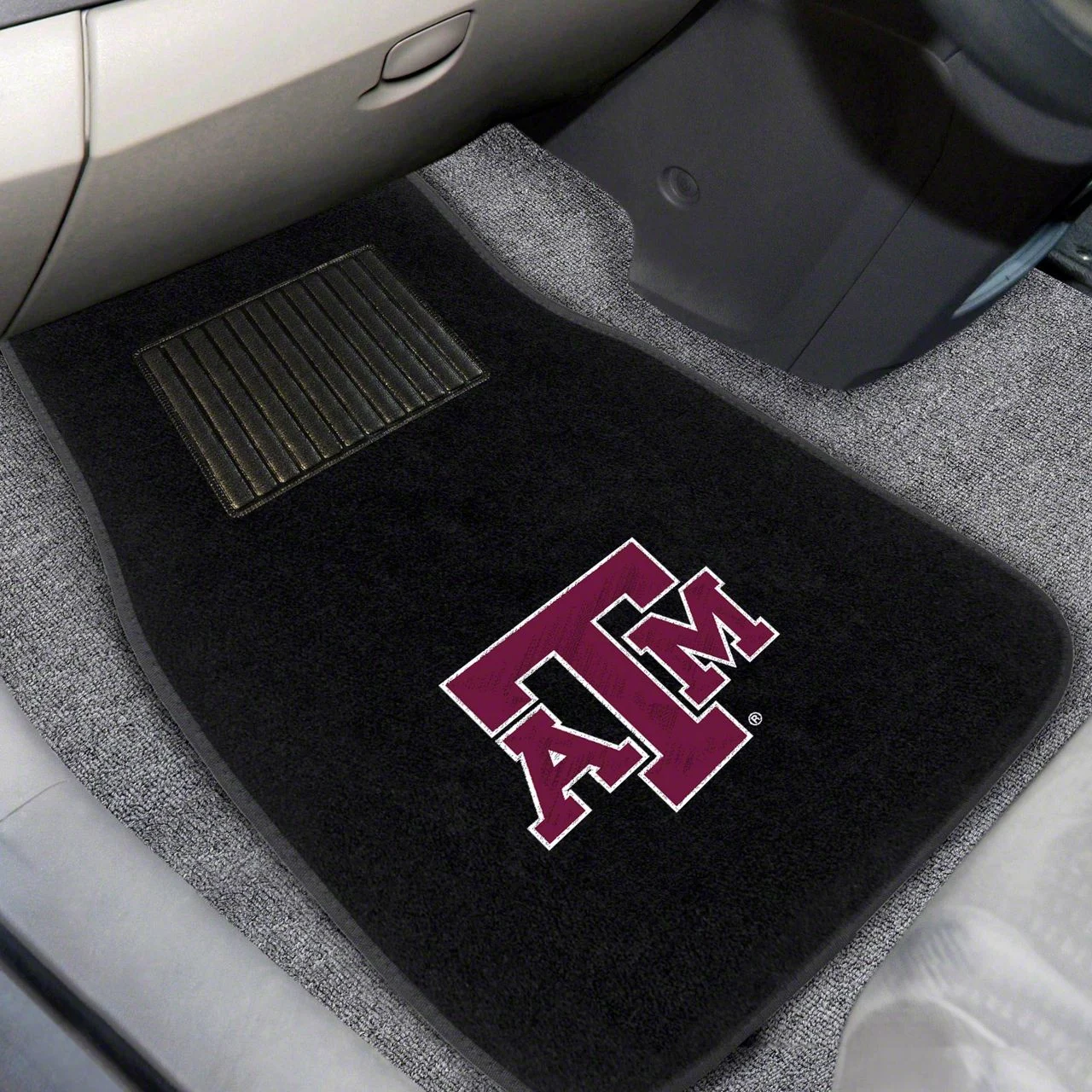 Embroidered Front Floor Mats with Texas A&M University Logo; Black (Universal; Some Adaptation May Be Required)