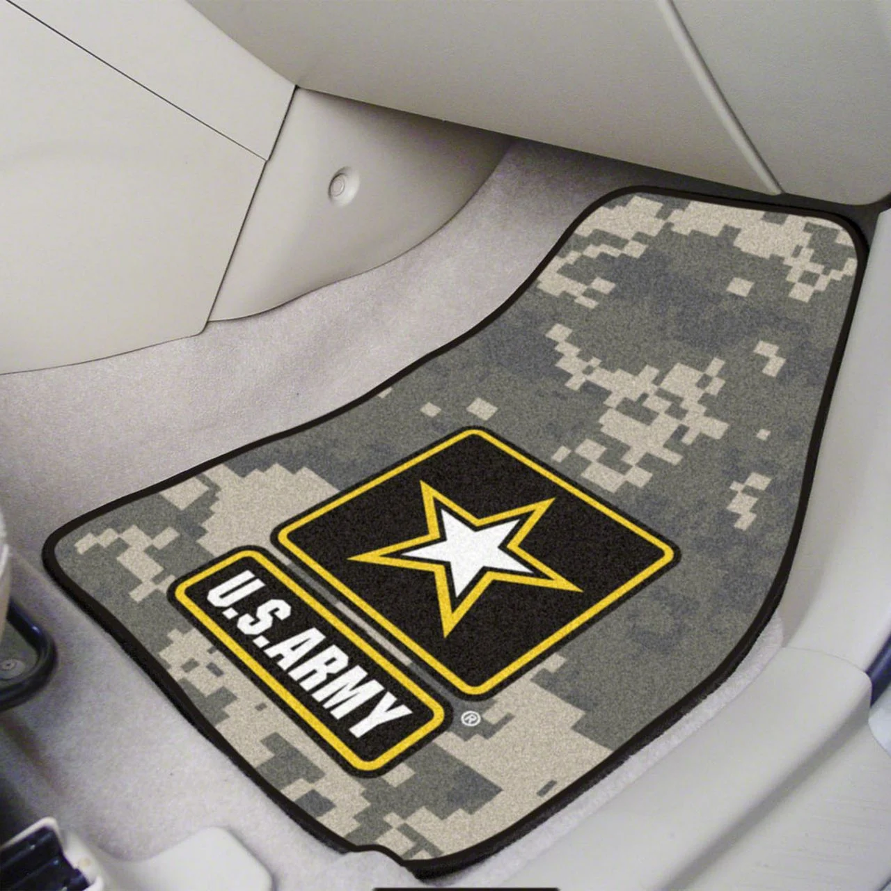 Carpet Front Floor Mats with U.S. Army Logo; Gray (Universal; Some Adaptation May Be Required)