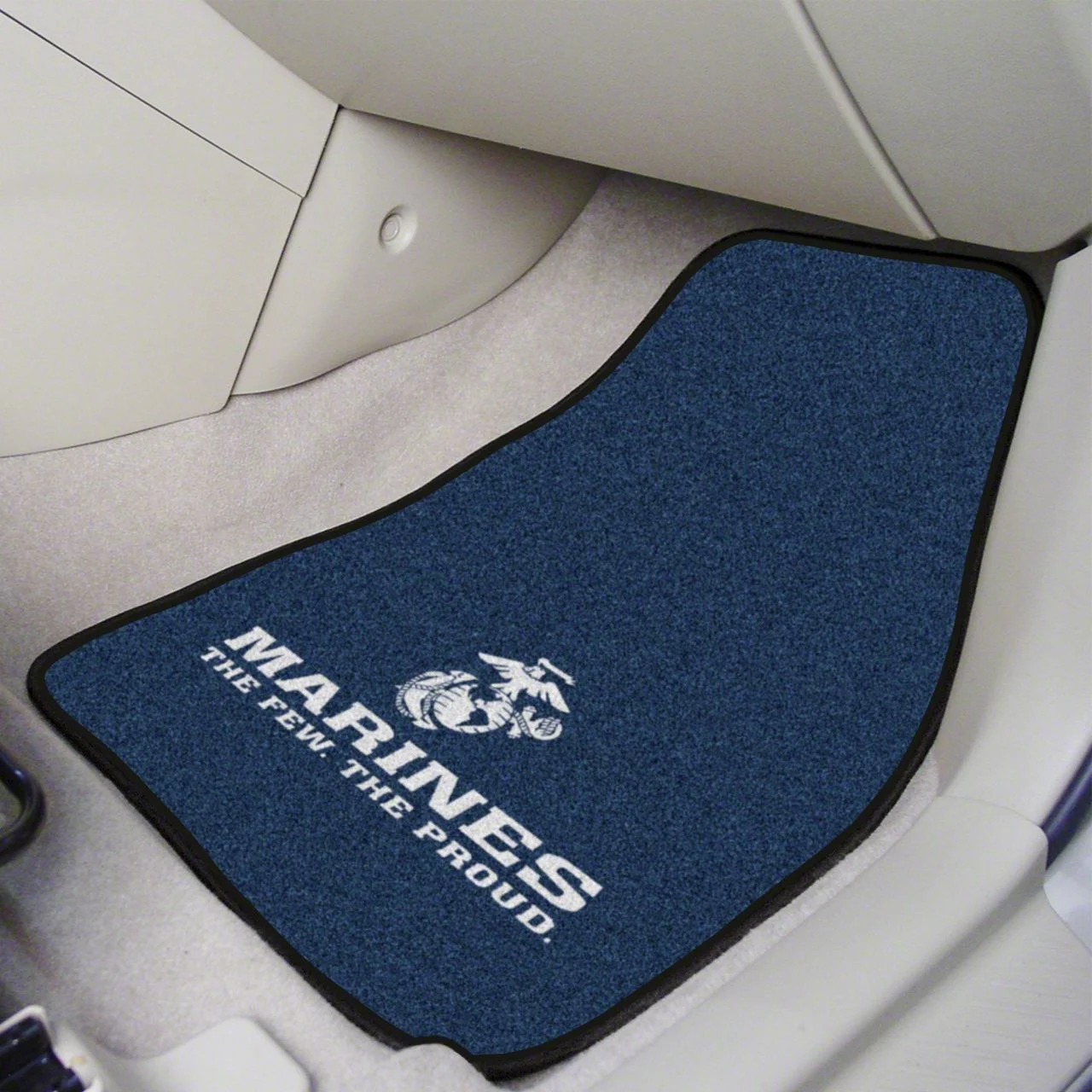 Carpet Front Floor Mats with U.S. Marines Logo; Black (Universal; Some Adaptation May Be Required)