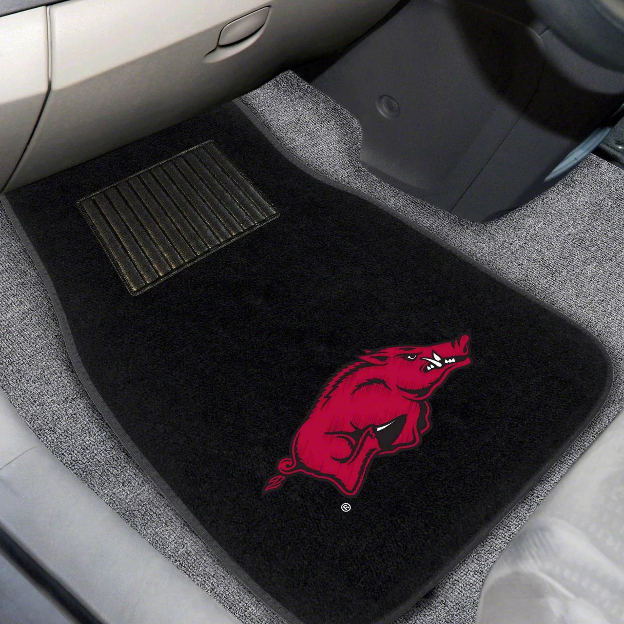 Embroidered Front Floor Mats with University of Arkansas Logo; Black (Universal; Some Adaptation May Be Required)