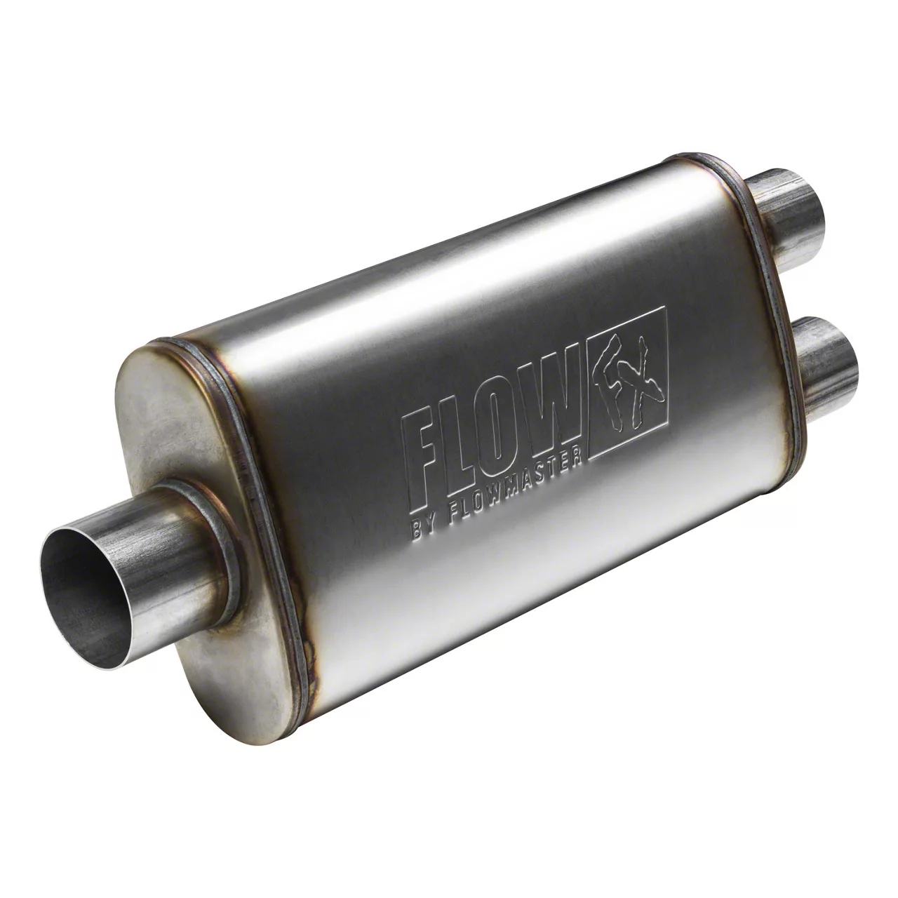 Flowmaster FlowFX Center/Dual Oval Muffler; 3-Inch Inlet/2.50-Inch Outlet (Universal; Some Adaptation May Be Required)