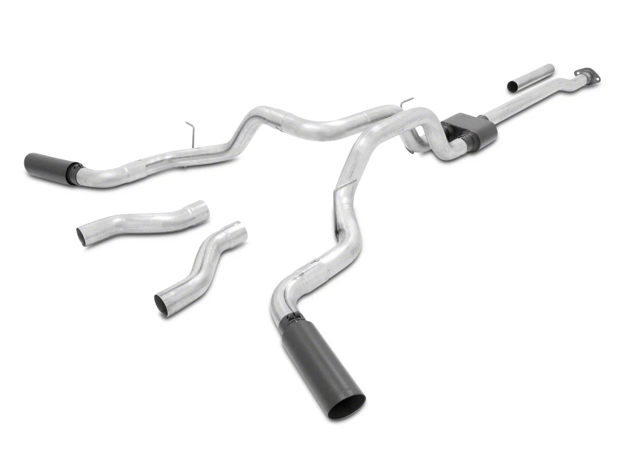 Flowmaster Outlaw Dual Exhaust System with Black Tips; Side/Rear Exit (2010 5.4L F-150 Raptor)