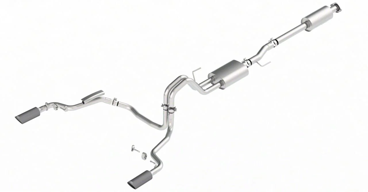 Ford Performance Touring Dual Exhaust System with Carbon Fiber Tips; Rear Exit (15-20 2.7L EcoBoost F-150)