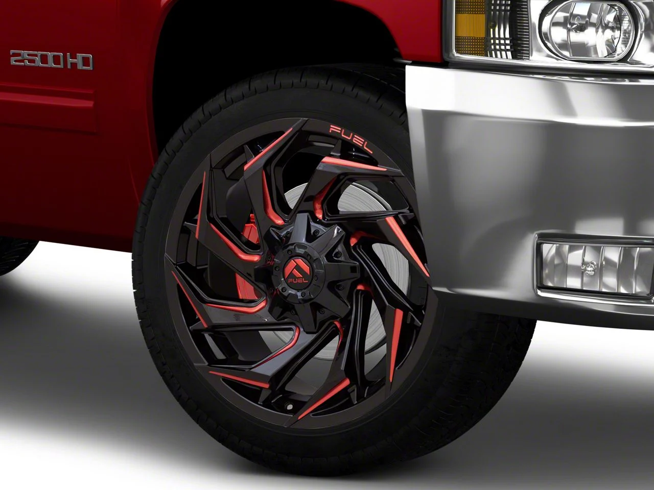 Fuel Wheels Reaction Gloss Black Milled with Red Tint 8-Lug Wheel; 22x12; -44mm Offset (11-14 Silverado 3500 HD SRW)