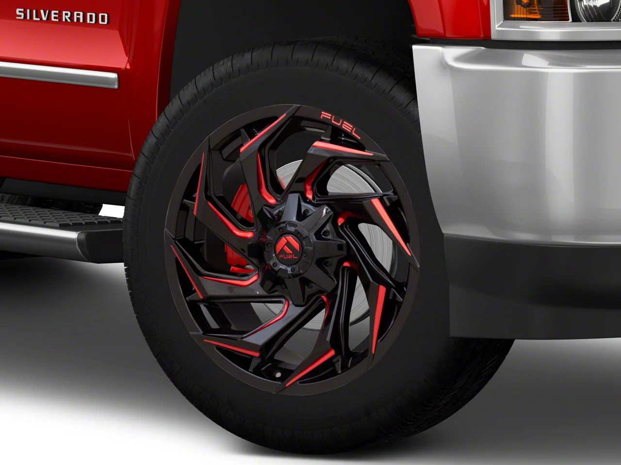Fuel Wheels Reaction Gloss Black Milled with Red Tint 8-Lug Wheel; 22x12; -44mm Offset (15-19 Silverado 2500 HD)