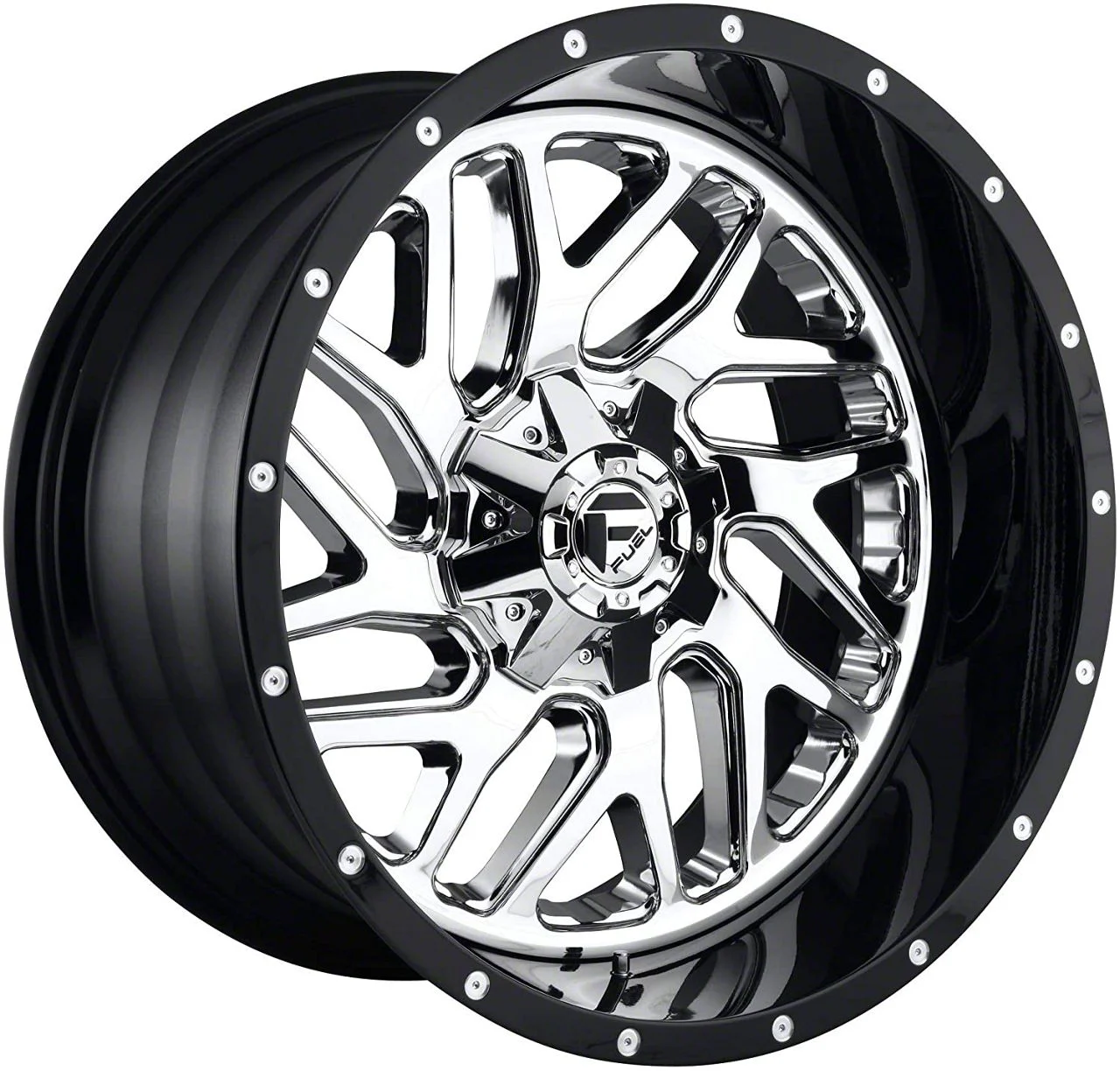 Fuel Wheels Triton Chrome with Gloss Black Lip 8-Lug Wheel; 20x10; -19mm Offset (17-22 F-350 Super Duty SRW)