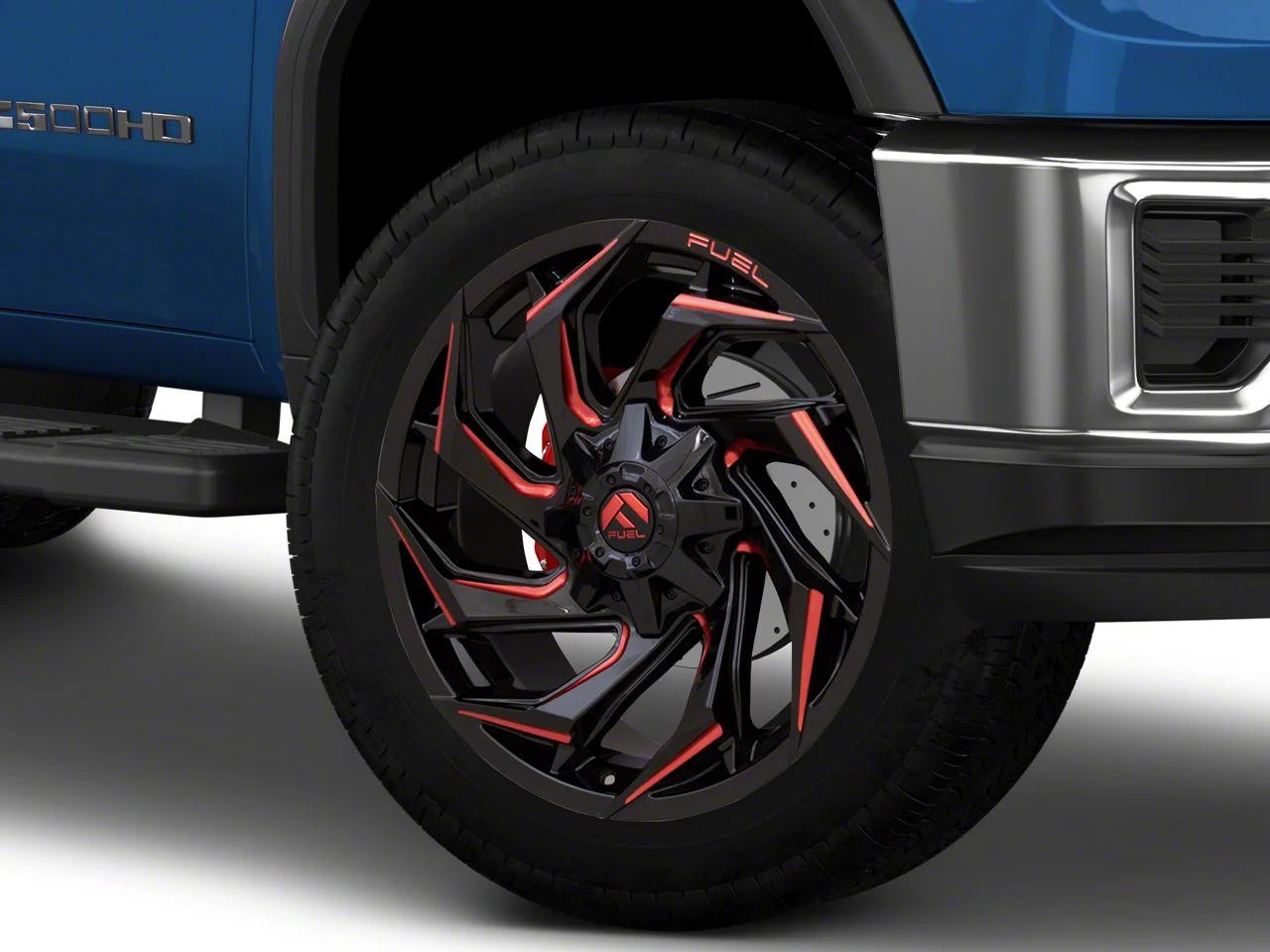 Fuel Wheels Reaction Gloss Black Milled with Red Tint 8-Lug Wheel; 22x12; -44mm Offset (20-26 Sierra 2500 HD)