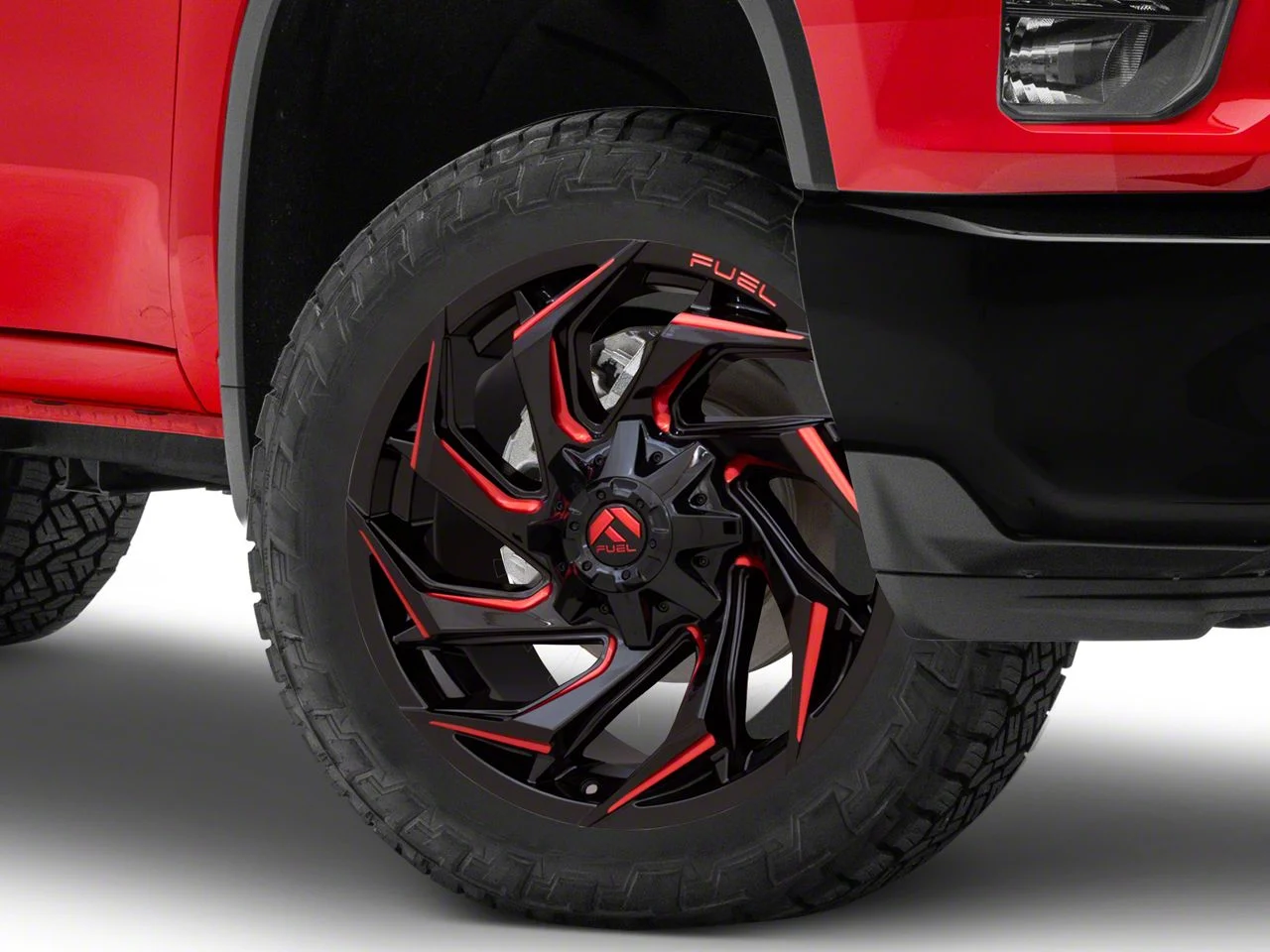 Fuel Wheels Reaction Gloss Black Milled with Red Tint 8-Lug Wheel; 22x12; -44mm Offset (20-26 Silverado 3500 HD SRW)
