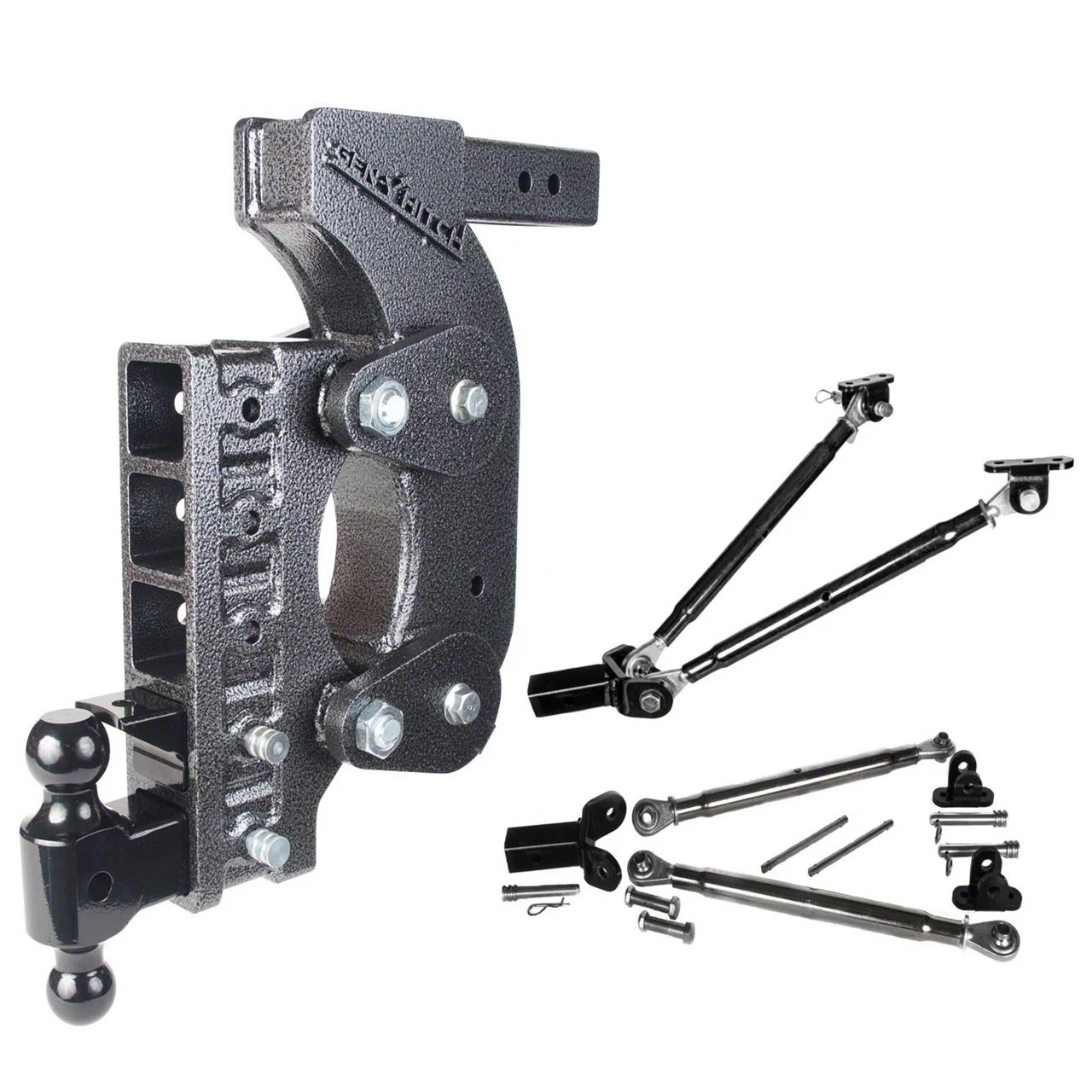 Gen-Y Hitch The BOSS Torsion-Flex 16K Adjustable 2-Inch Receiver Hitch Dual-Ball Mount with Pintle Lock and Stabilizer Bars; 15-Inch Drop (Universal; Some Adaptation May Be Required)