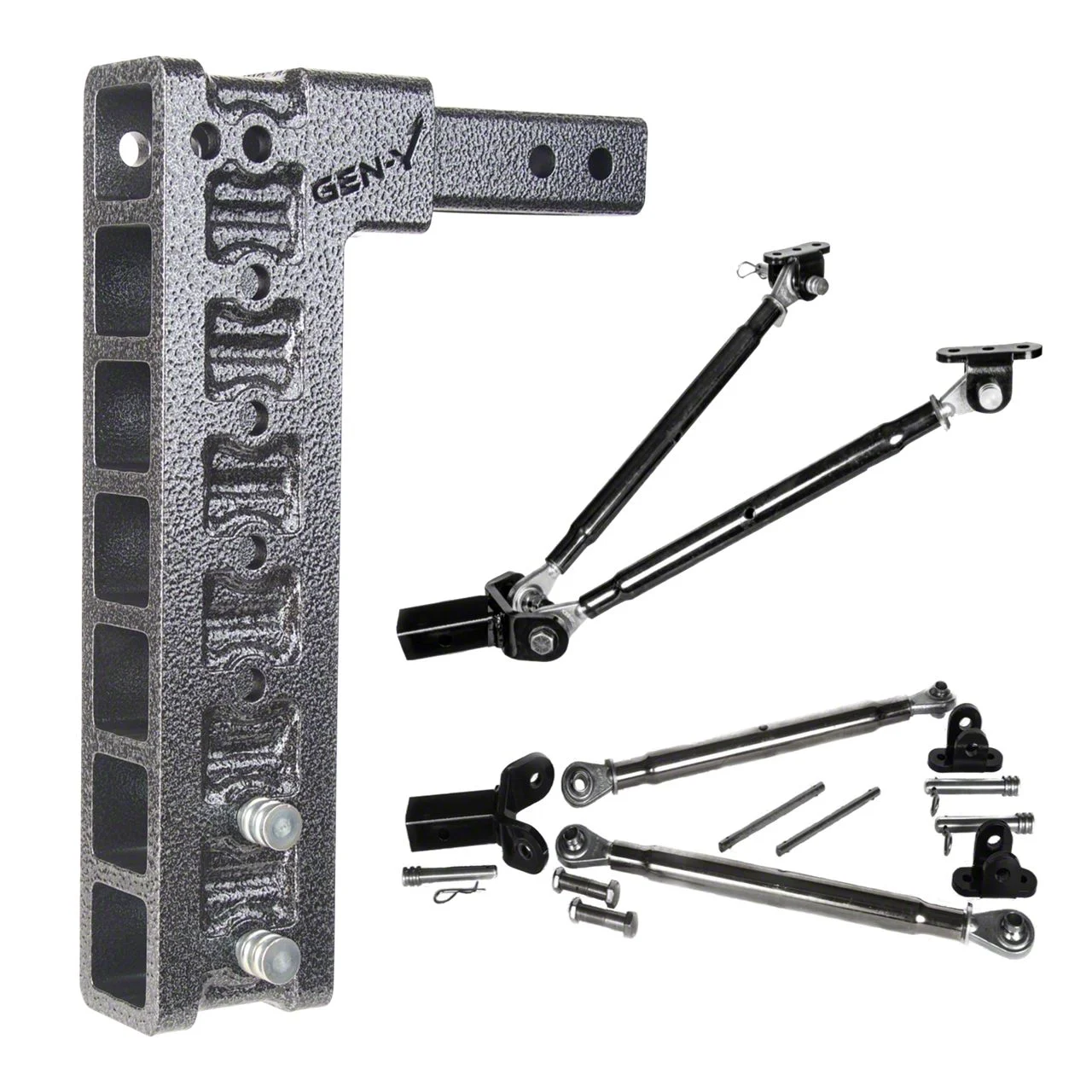 Gen-Y Hitch Mega-Duty 16K Adjustable 2-Inch Receiver Hitch Shank with Stabilizer Bars; 15-Inch Drop (Universal; Some Adaptation May Be Required)