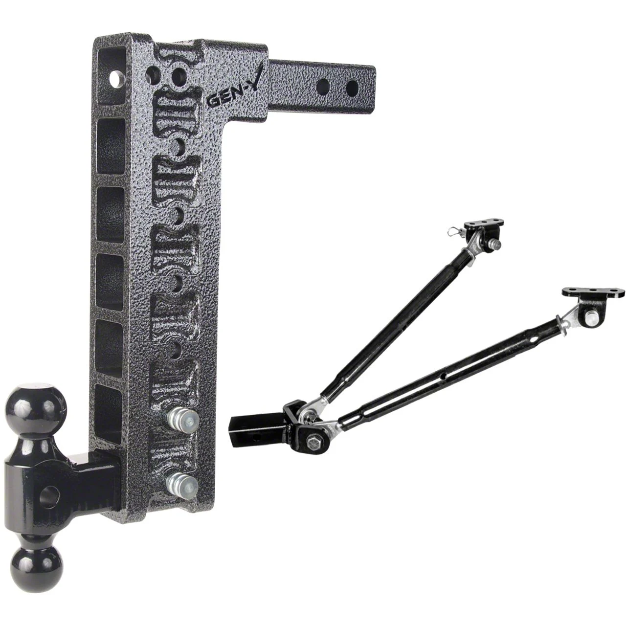 Gen-Y Hitch Mega-Duty 16K Adjustable 2-Inch Receiver Hitch Dual-Ball Mount with Stabilizer Bars; 15-Inch Drop (Universal; Some Adaptation May Be Required)