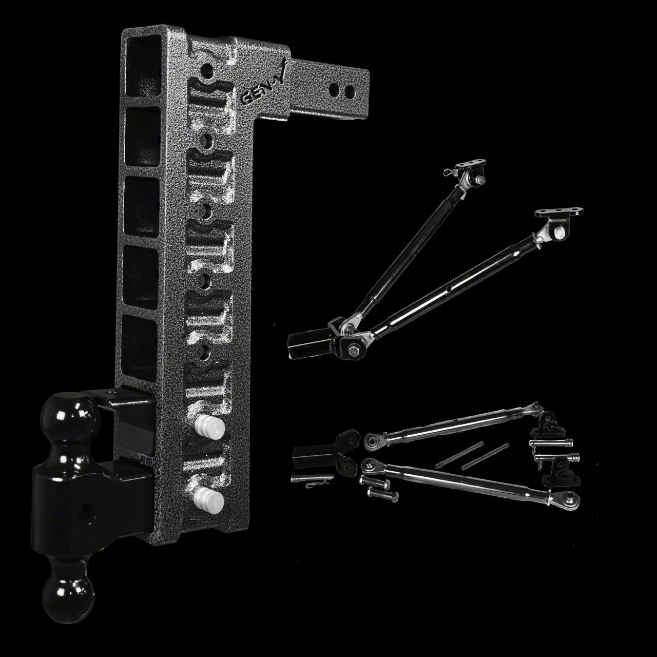 Gen-Y Hitch Mega-Duty 21K Adjustable 2.50-Inch Receiver Hitch Dual-Ball Mount with Pintle Lock and Stabilizer Bars; 18-Inch Drop (Universal; Some Adaptation May Be Required)