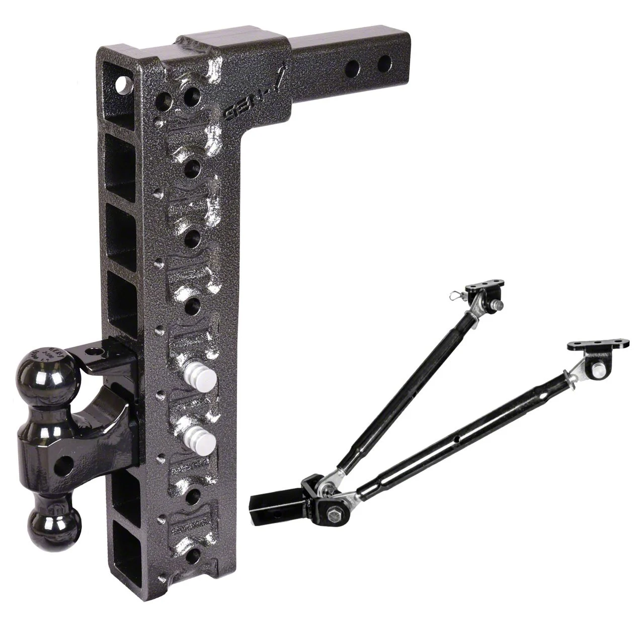 Gen-Y Hitch Mega-Duty 16K Adjustable 2-Inch Receiver Hitch Dual-Ball Mount with Pintle Lock and Stabilizer Bars; 17.50-Inch Drop (Universal; Some Adaptation May Be Required)