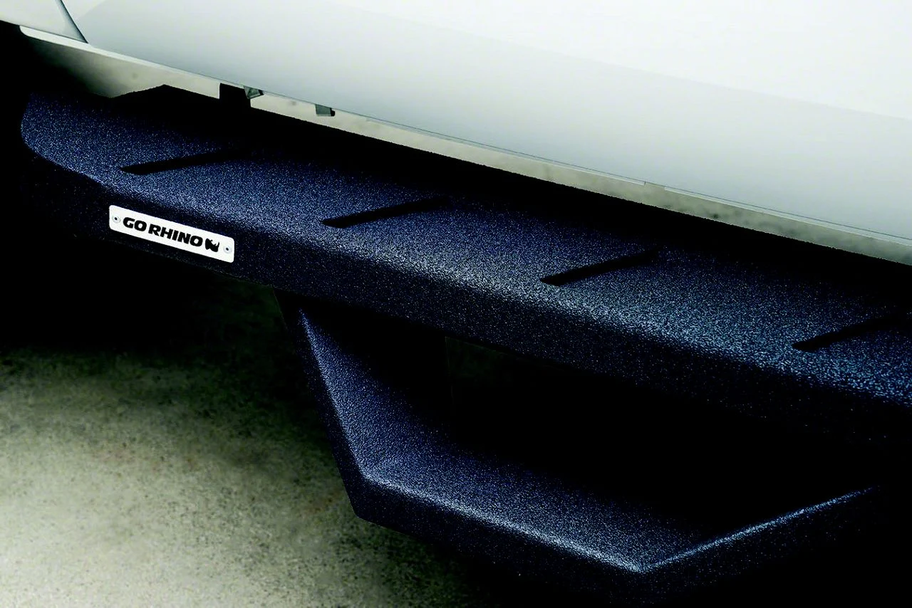 Go Rhino RB10 Running Boards with Drop Steps; Protective Bedliner Coating (17-26 F-350 Super Duty Regular Cab)