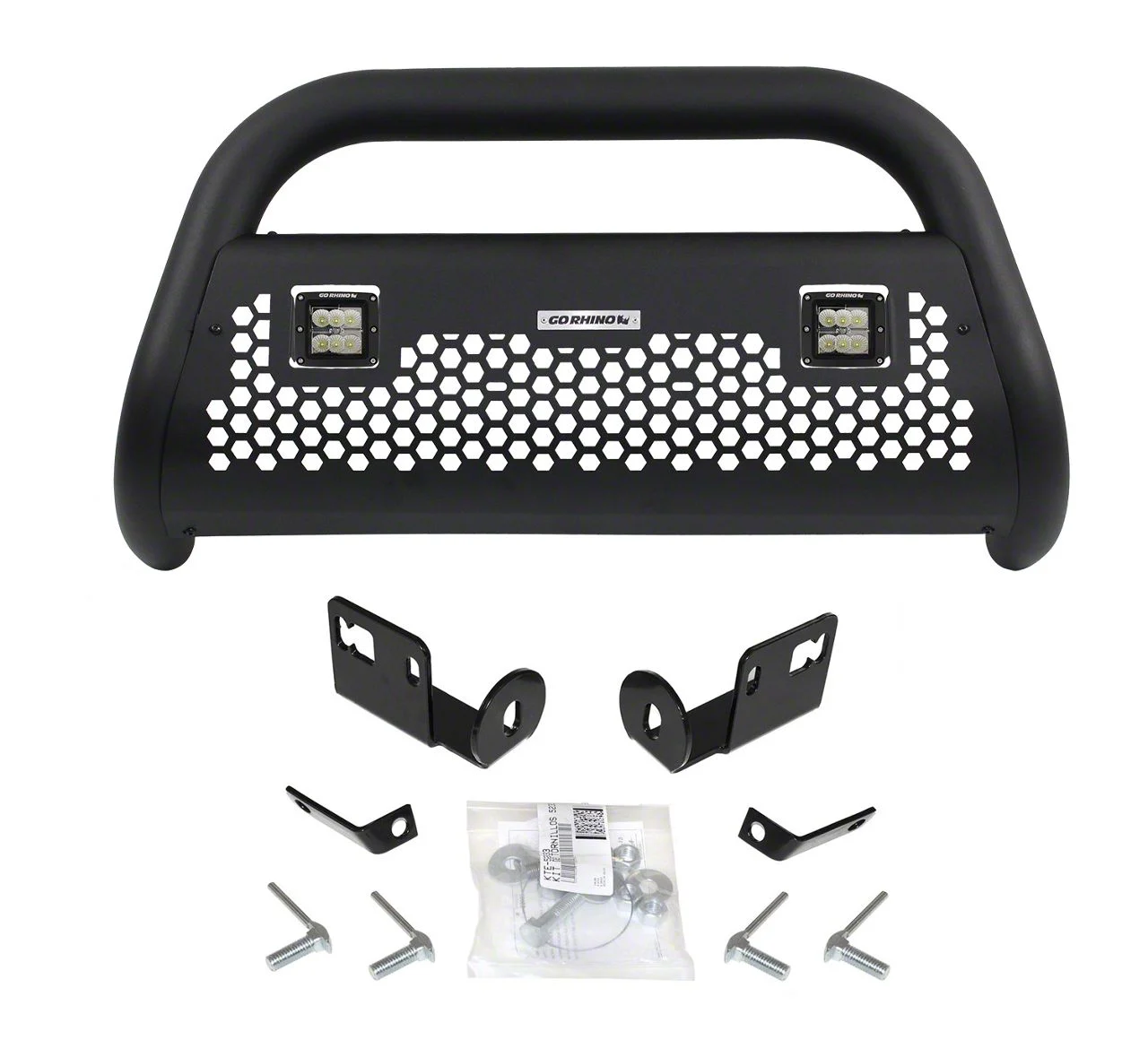 Go Rhino RC2 LR Bull Bar with Two 3-Inch Cube Lights; Textured Black (16-18 Sierra 1500)