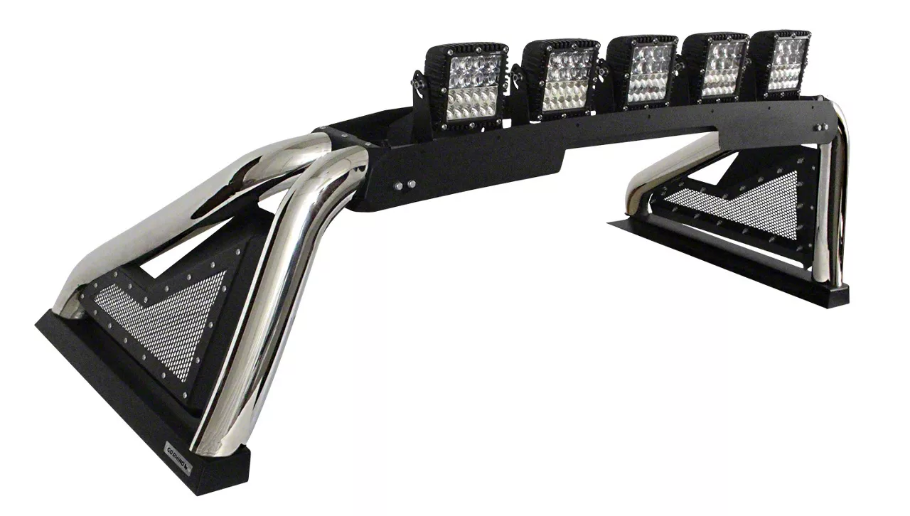 Go Rhino Sport Bar 2.0 Roll Bar with Power Actuated Retractable Light Mount; Polished (14-18 Sierra 1500)