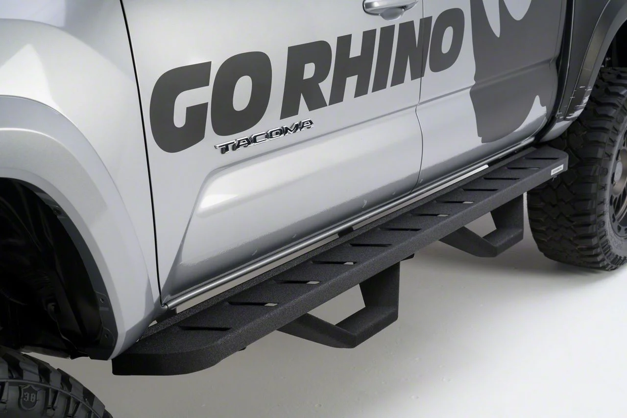 Go Rhino RB10 Running Boards with Drop Steps; Protective Bedliner Coating (15-19 6.6L Duramax Sierra 2500 HD Crew Cab)