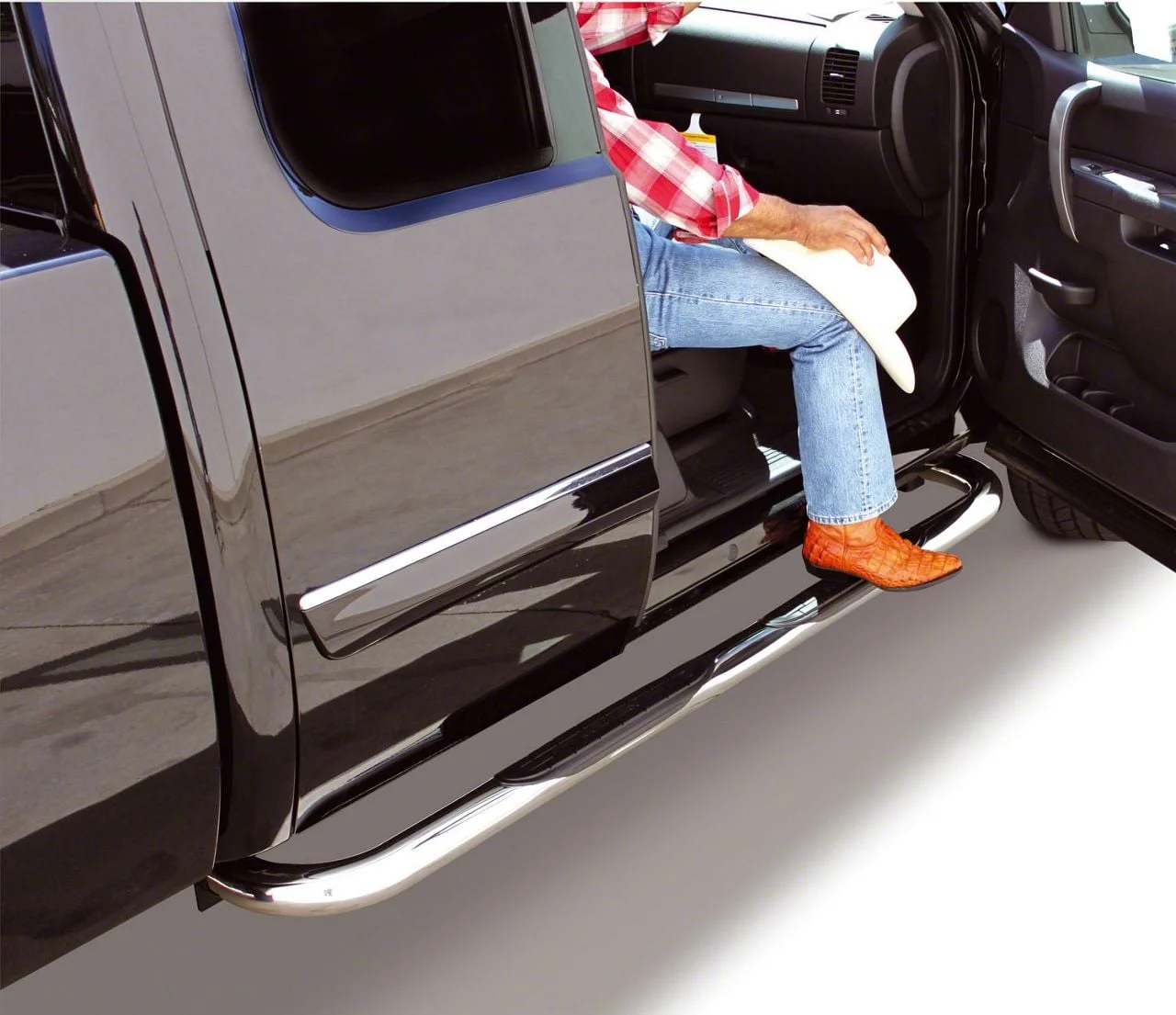 Go Rhino 3-Inch 4000 Series Cab Length Side Step Bars; Chrome (14-18 Silverado 1500 Crew Cab)