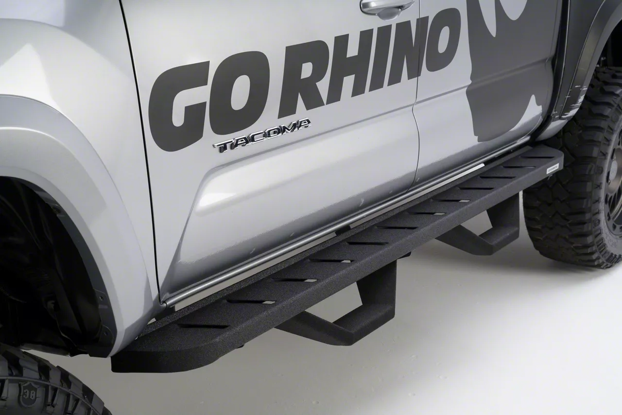 Go Rhino RB10 Running Boards with Drop Steps; Protective Bedliner Coating (15-19 6.6L Duramax Silverado 2500 HD Crew Cab)