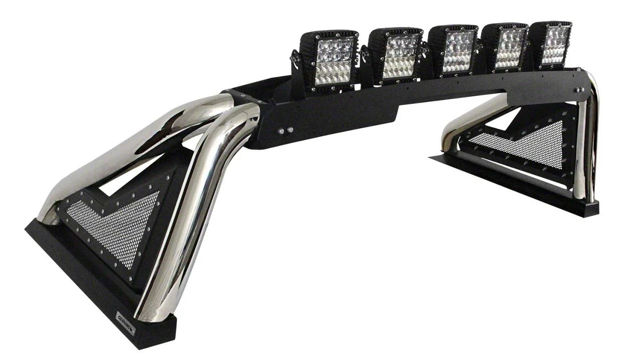 Go Rhino Sport Bar 2.0 Roll Bar with Power Actuated Retractable Light Mount; Polished (11-19 Silverado 2500 HD)