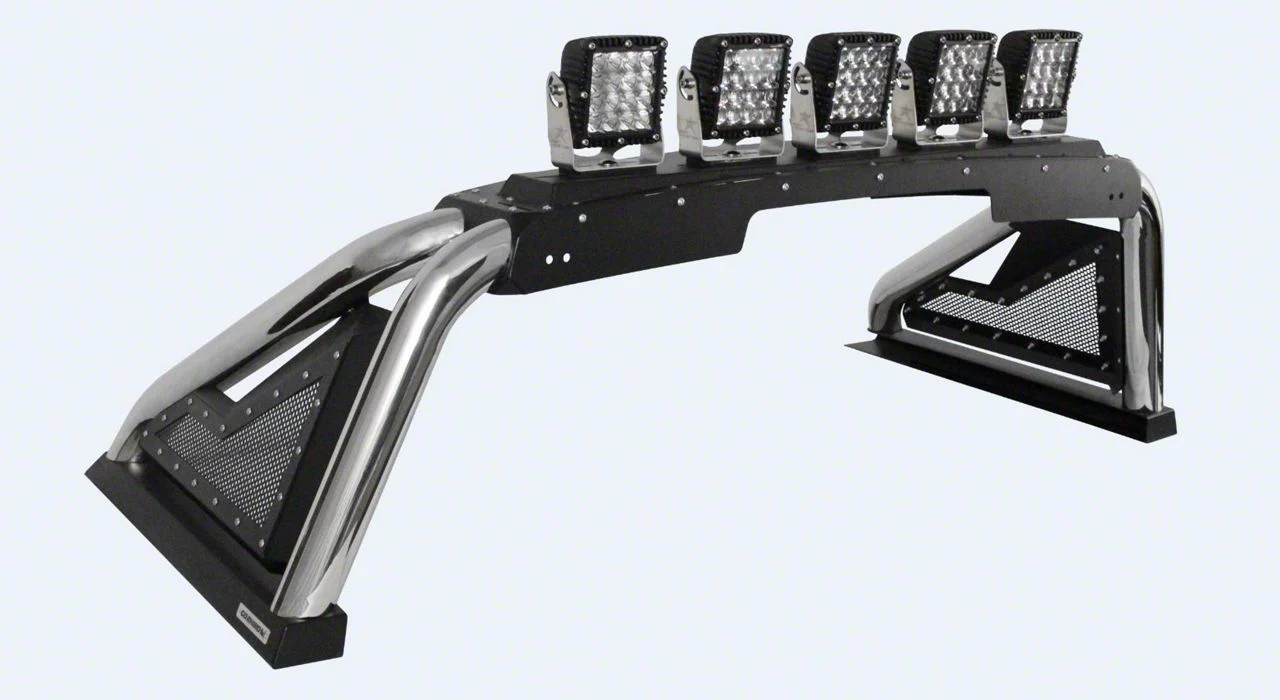 Go Rhino Sport Bar 2.0 Roll Bar with Power Actuated Retractable Light Mount; Polished (20-26 Silverado 2500 HD)