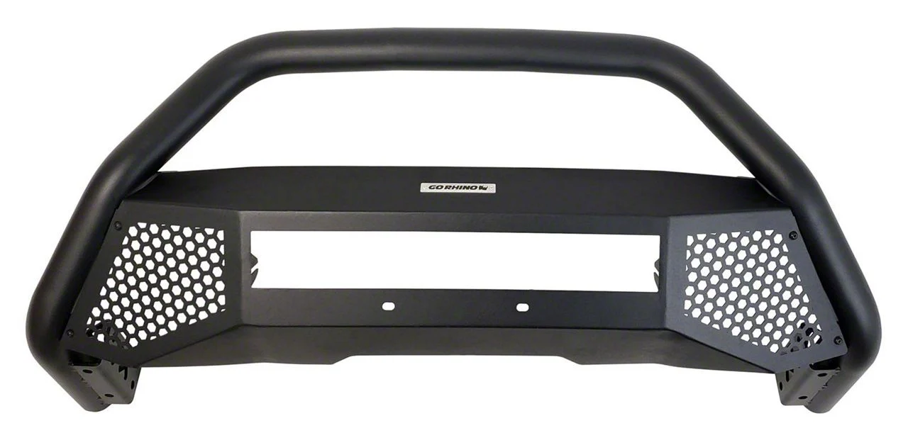 Go Rhino RC4 LR Bull Bar with 20-Inch LED Light Bar Mount; Textured Black (17-22 F-250 Super Duty)