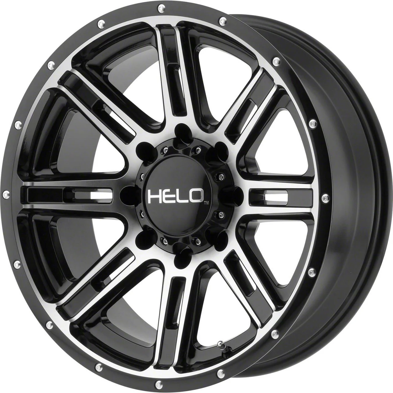 HELO HE900 Gloss Black Machined 8-Lug Wheel; 20x9; 18mm Offset (17-22 F-250 Super Duty)